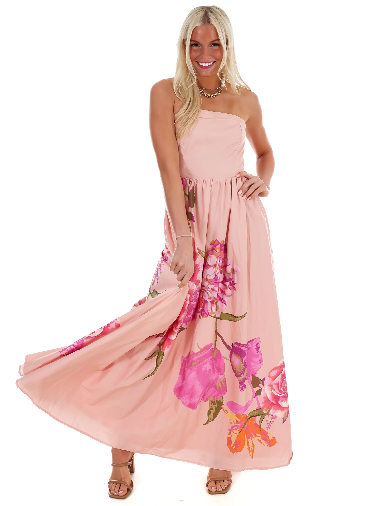 Flower Market Strapless Maxi Dress