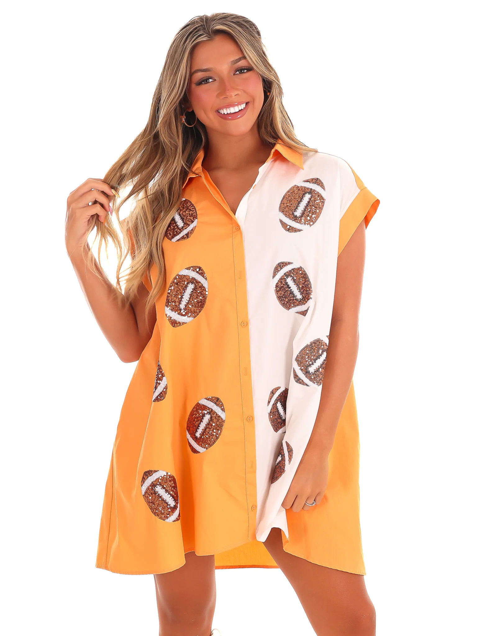 Football Sequins Embroidery Shirt Dress - Image 10