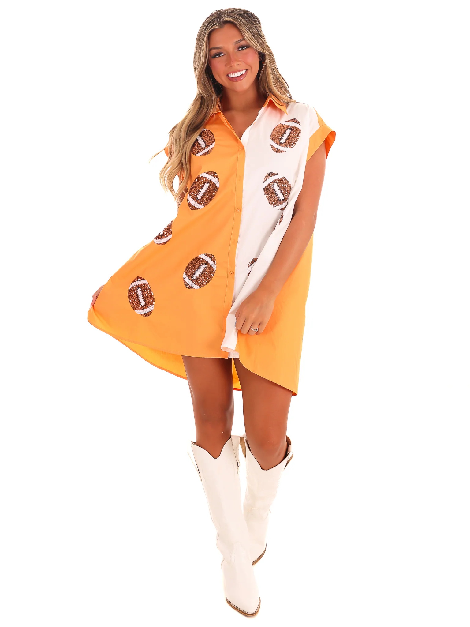 Football Sequins Embroidery Shirt Dress - Image 9