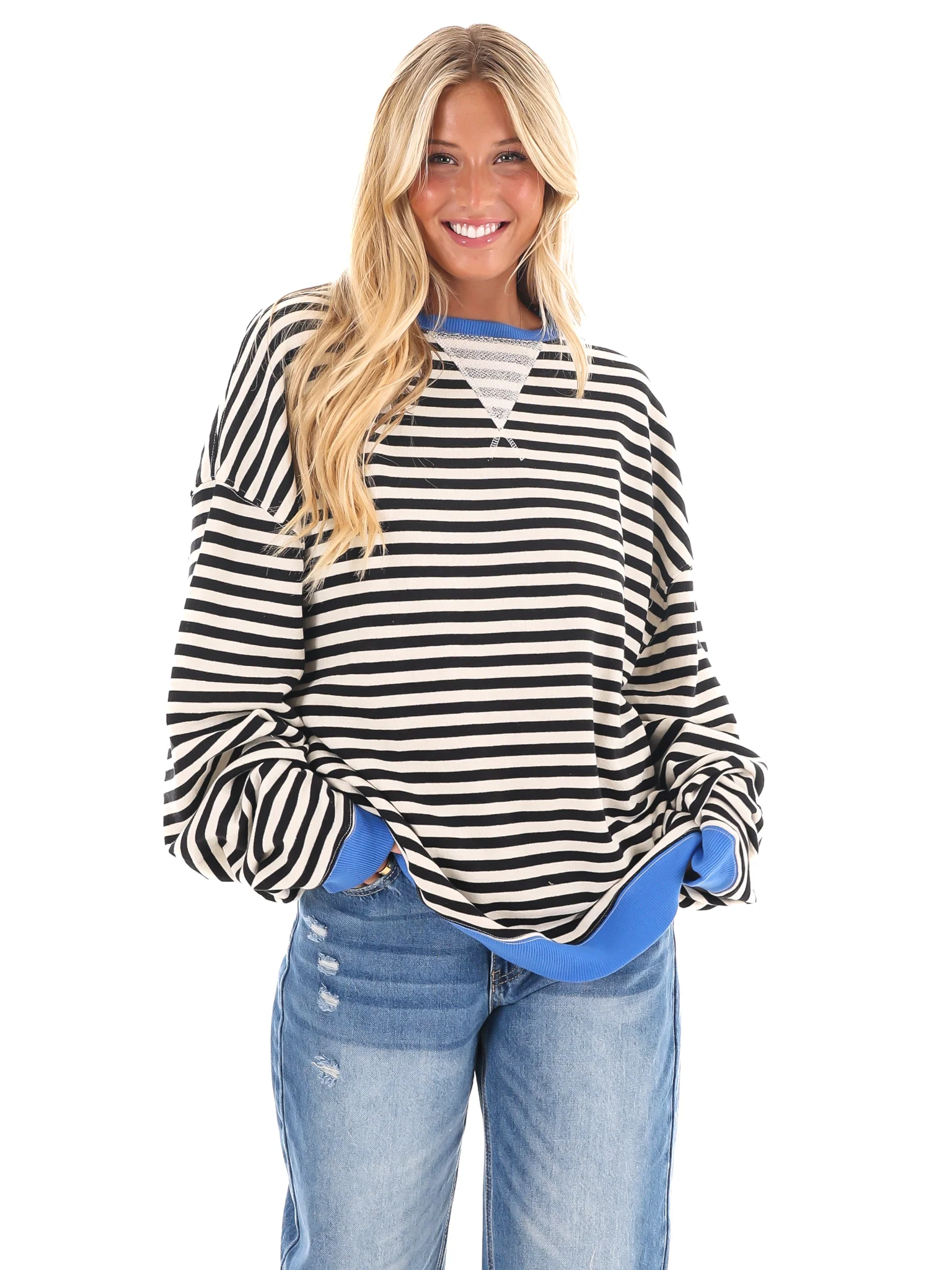 Free People Classic Striped Oversized Crewneck - Image 11