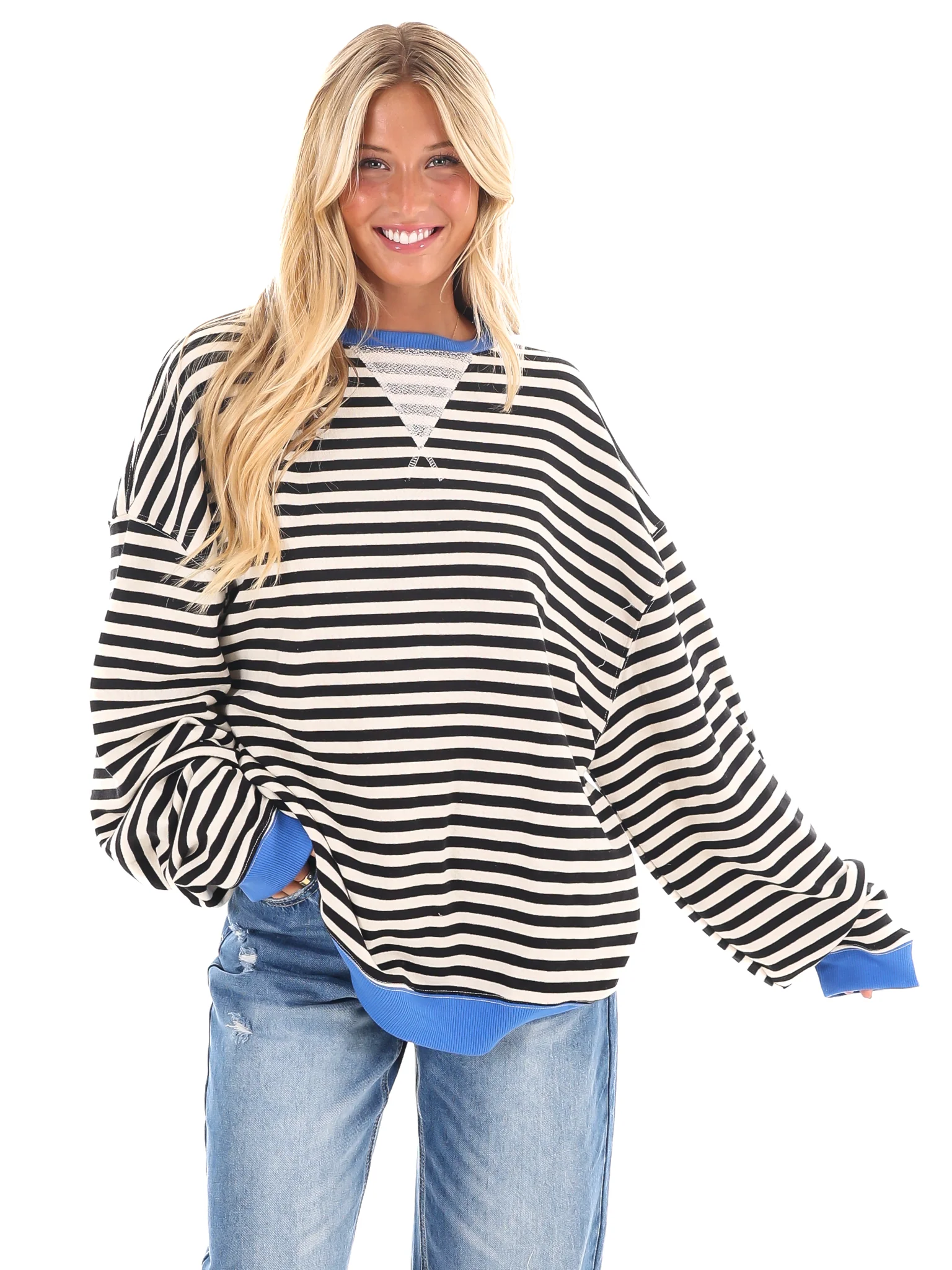 Free People Classic Striped Oversized Crewneck - Image 13