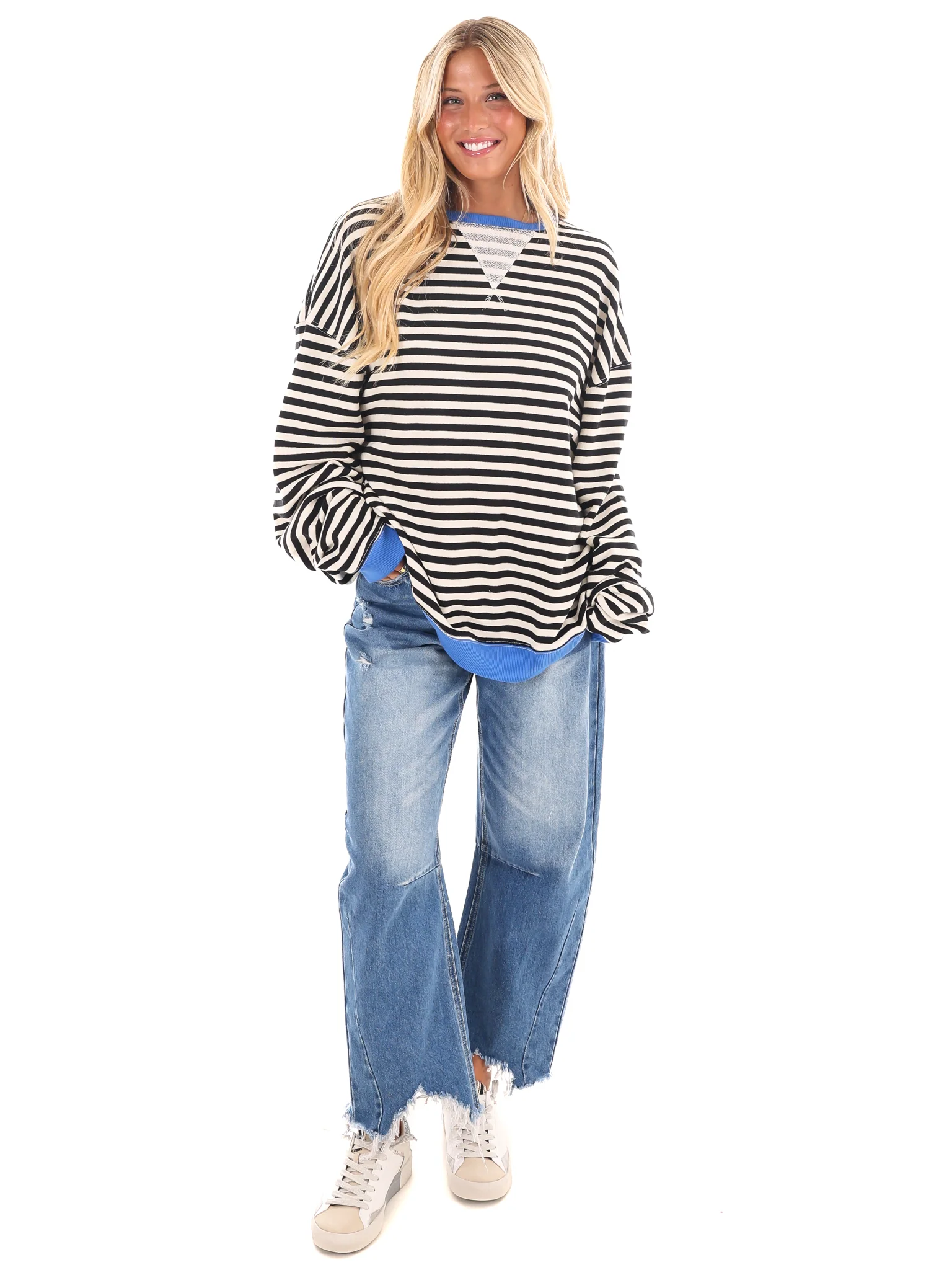 Free People Classic Striped Oversized Crewneck - Image 15