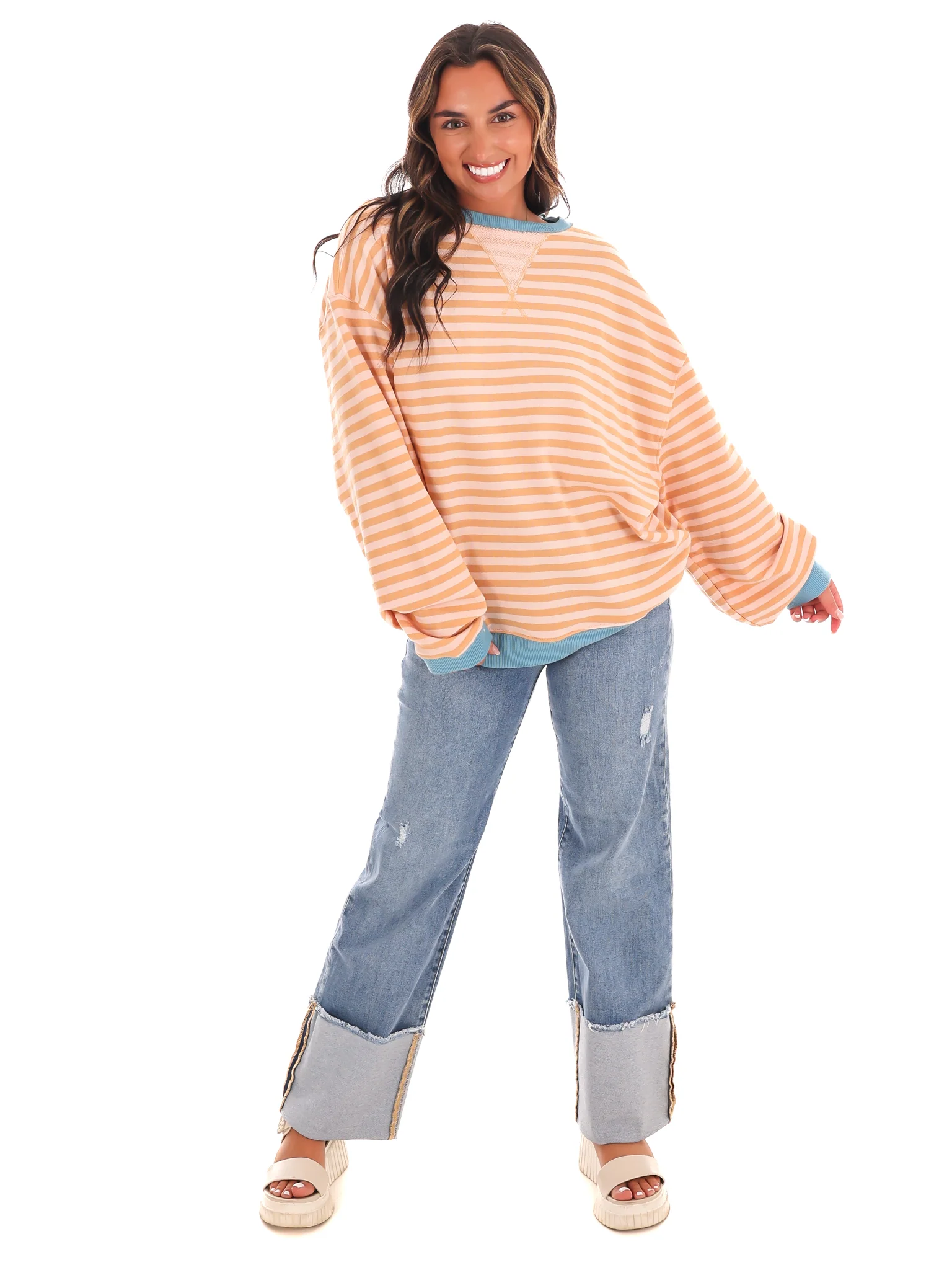 Free People Classic Striped Oversized Crewneck - Image 2