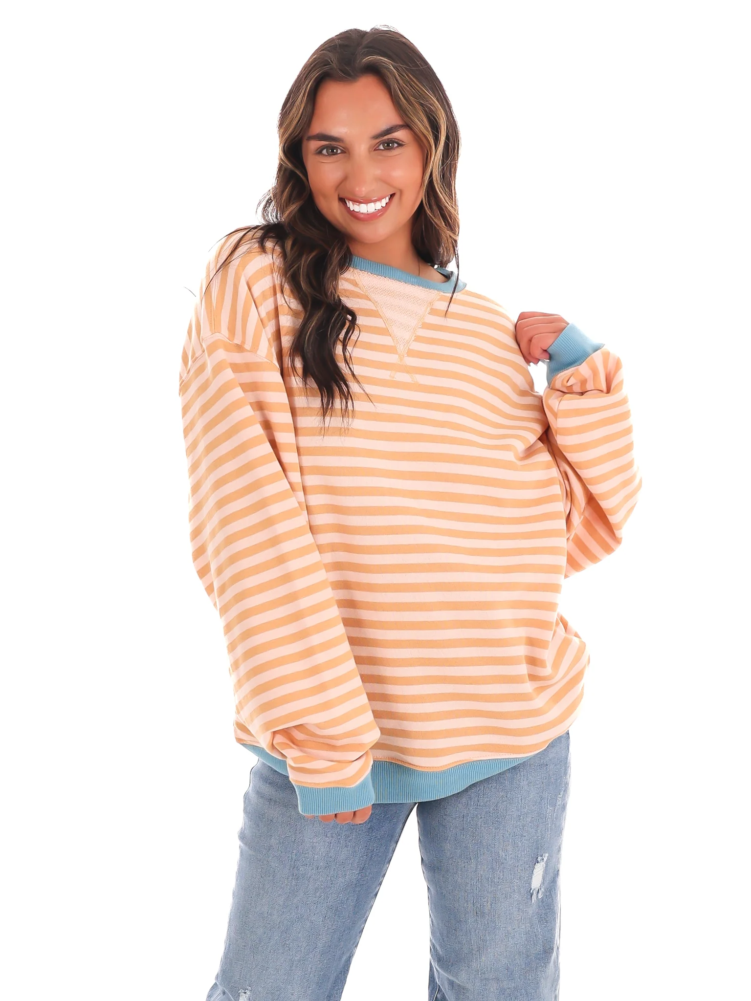 Free People Classic Striped Oversized Crewneck - Image 3