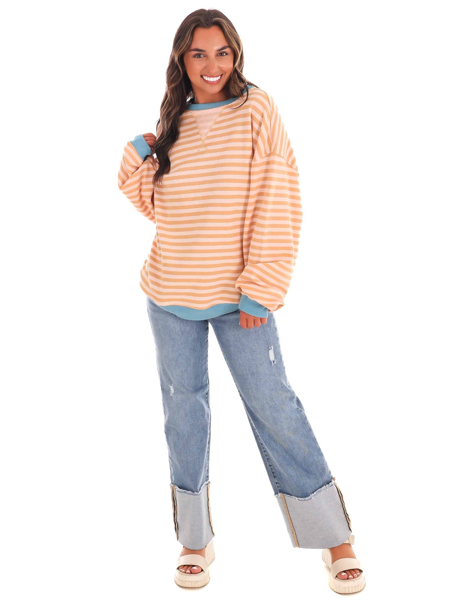 Free People Classic Striped Oversized Crewneck - Image 4