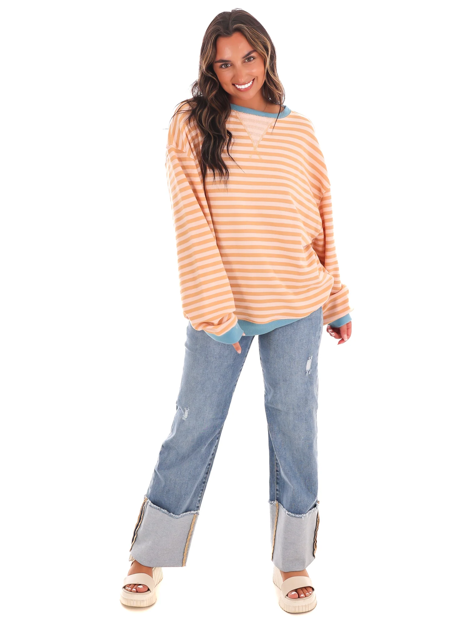 Free People Classic Striped Oversized Crewneck - Image 6