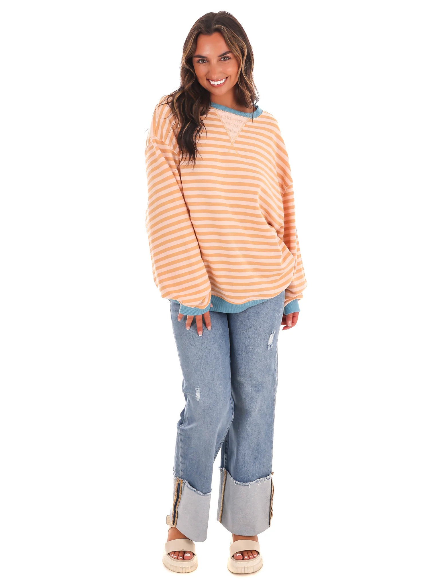 Free People Classic Striped Oversized Crewneck - Image 7