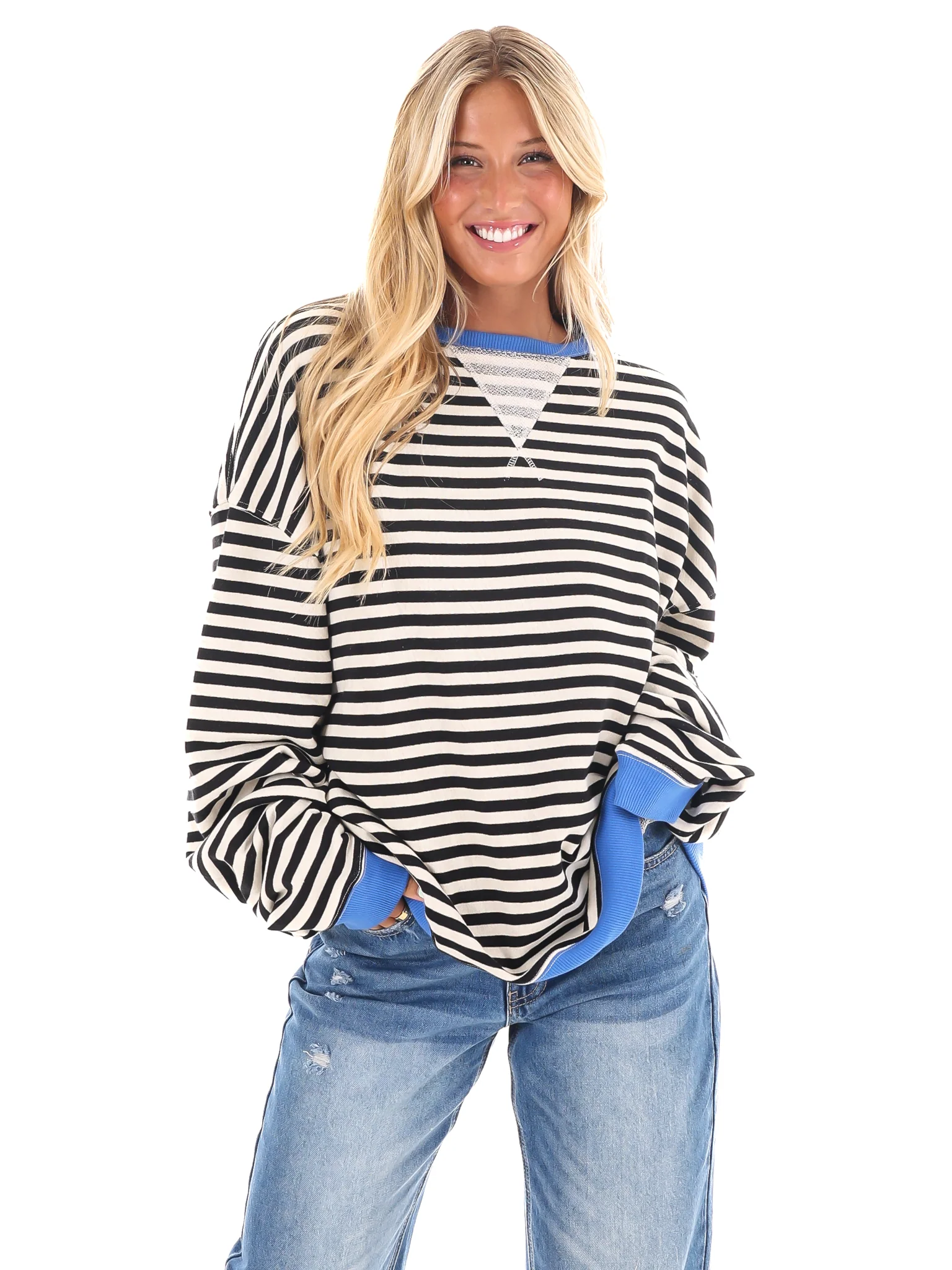 Free People Classic Striped Oversized Crewneck - Image 9