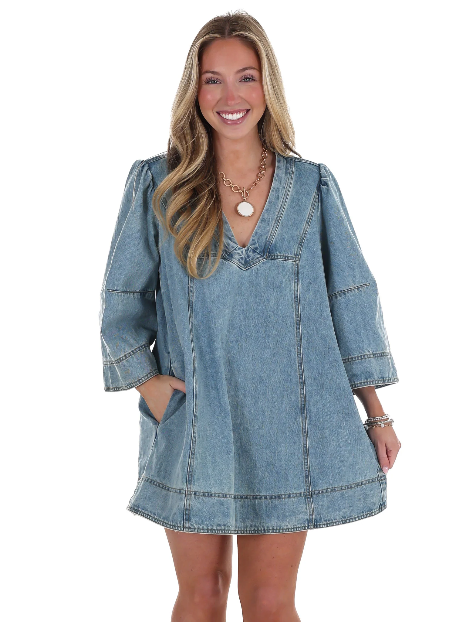 Free People Goldie Balloon Sleeve Denim Mini Dress