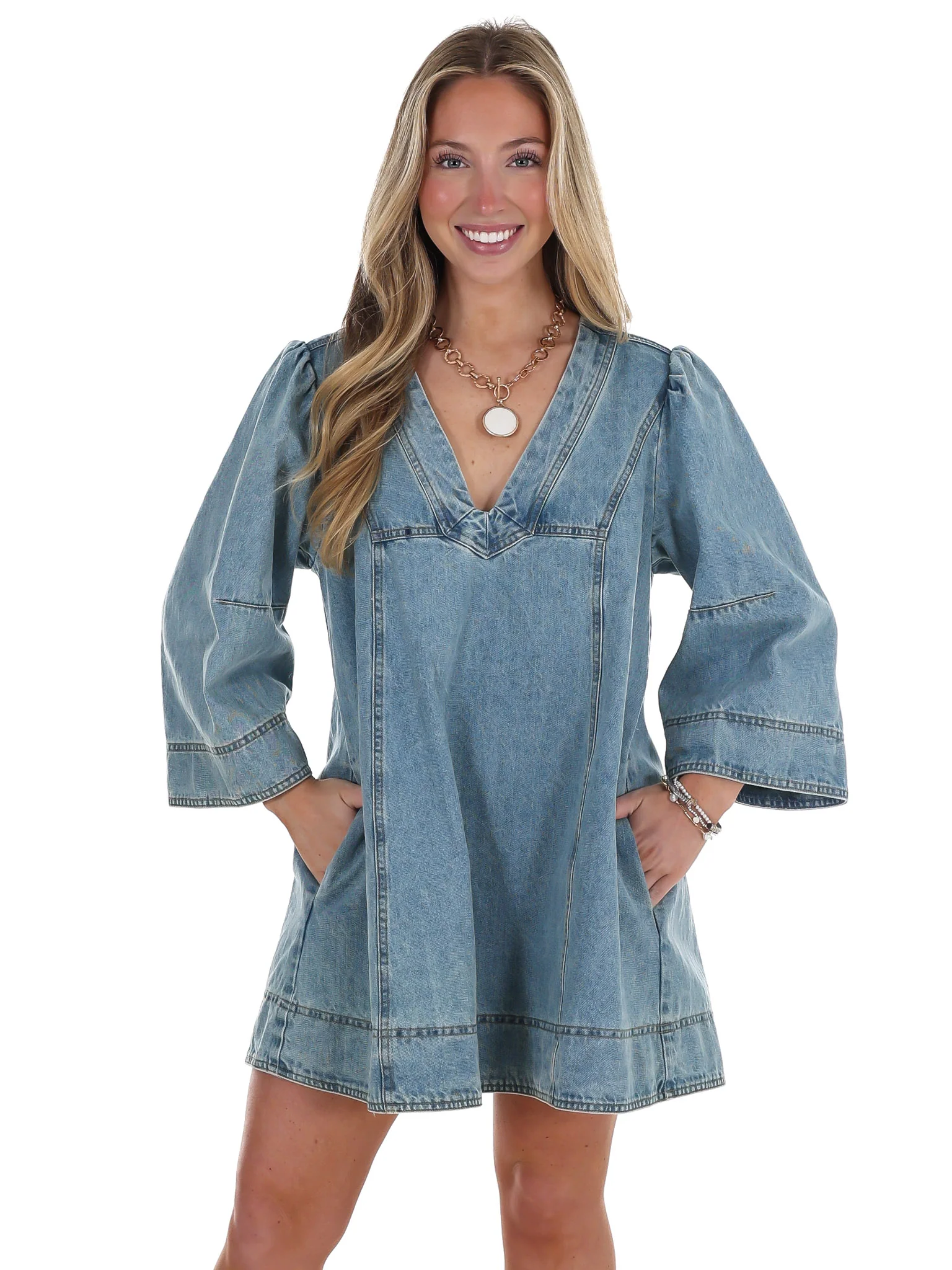 Free People Goldie Balloon Sleeve Denim Mini Dress - Image 5