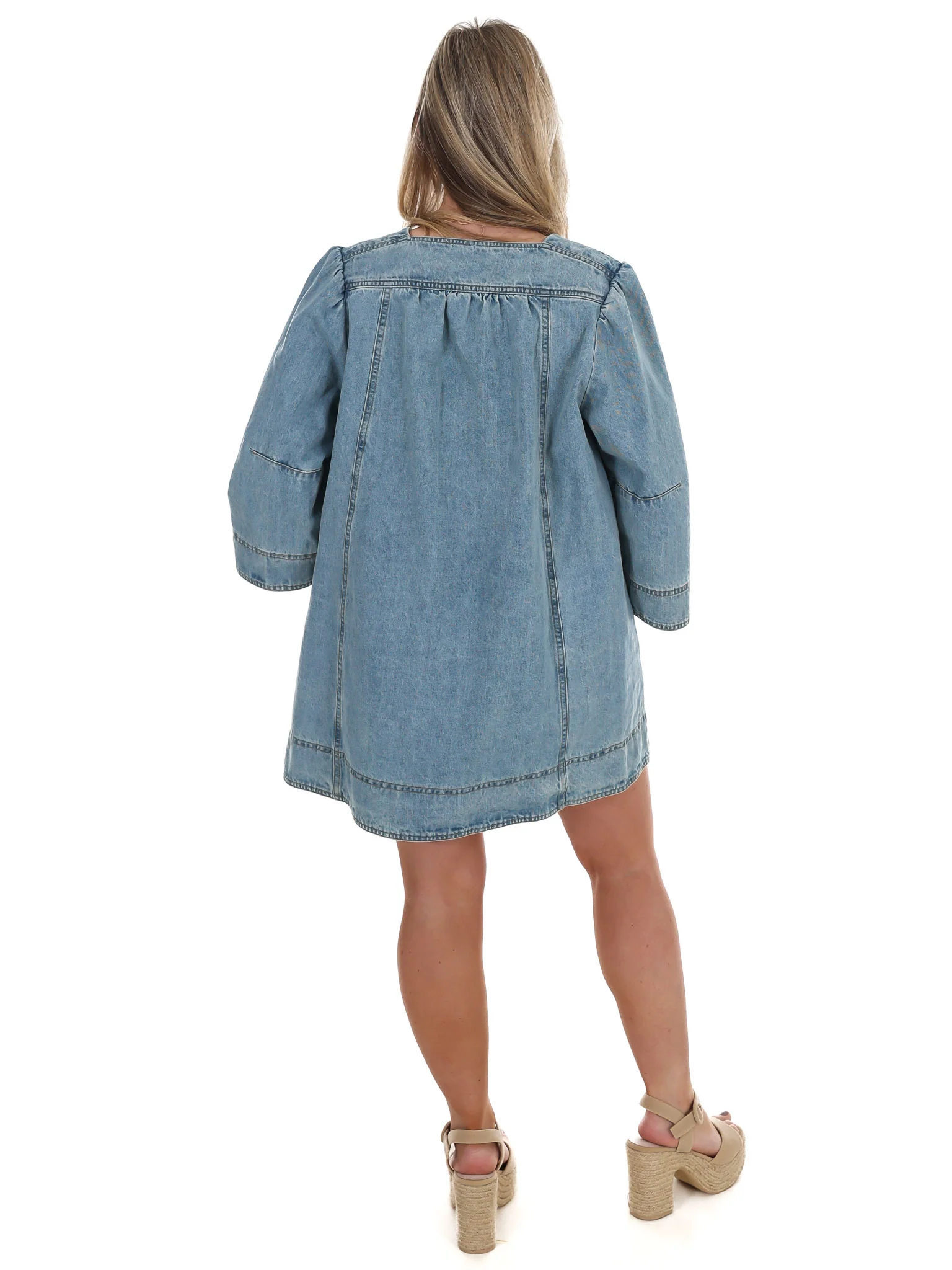 Free People Goldie Balloon Sleeve Denim Mini Dress - Image 7