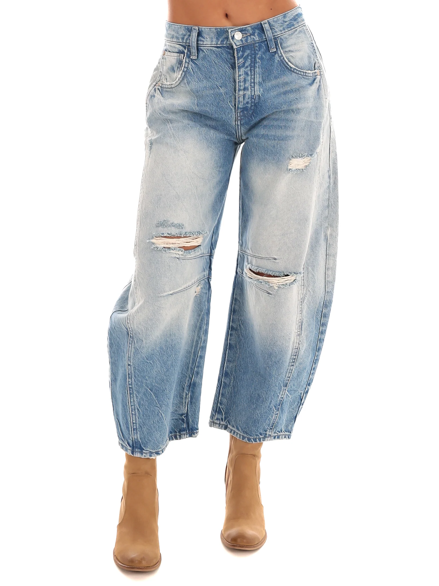 Free People Good Luck Mid Rise Barrel Jeans - Image 7