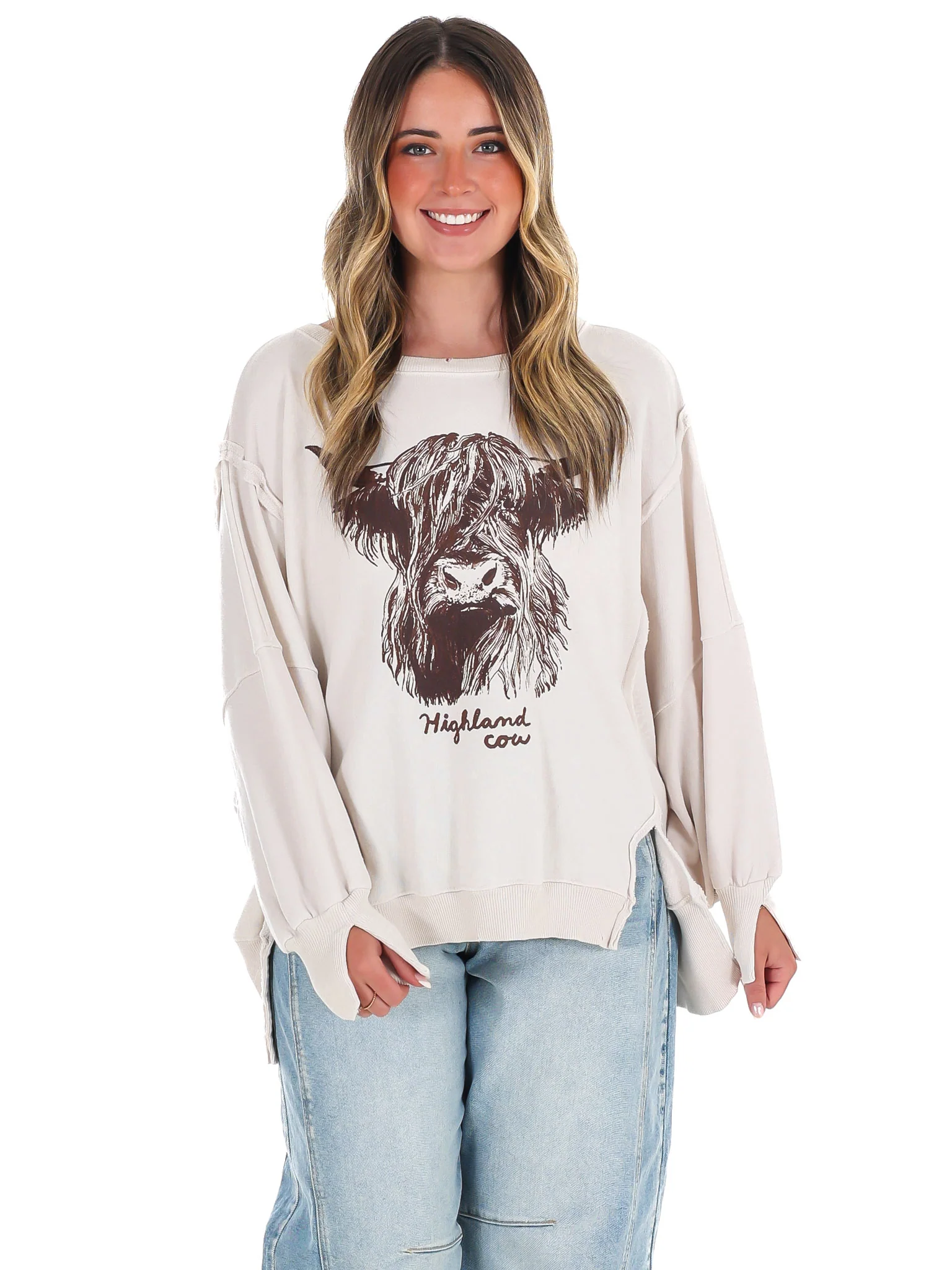 Free People Graphic Camden Highland Cow Pullover - Image 3