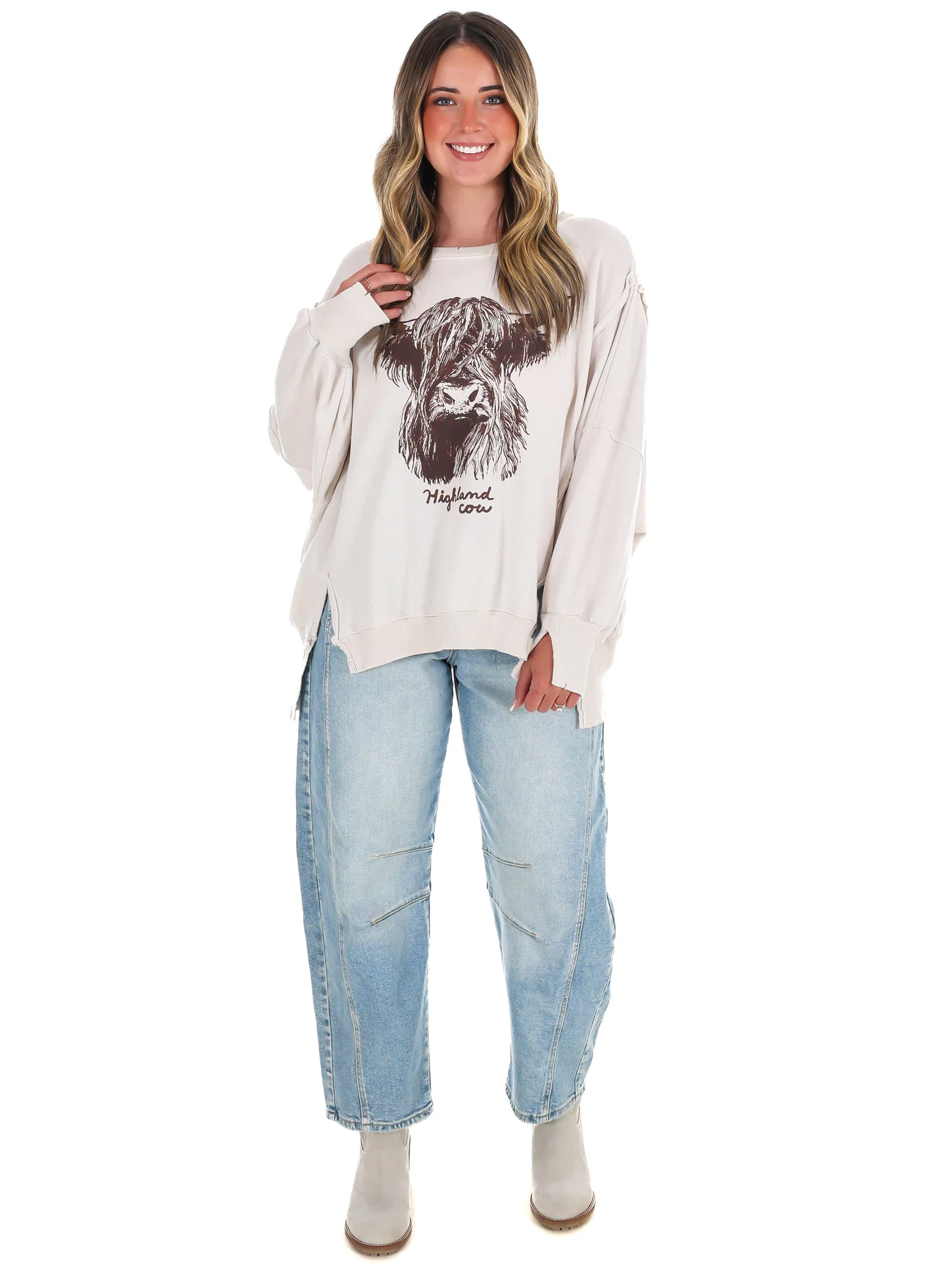 Free People Graphic Camden Highland Cow Pullover - Image 4