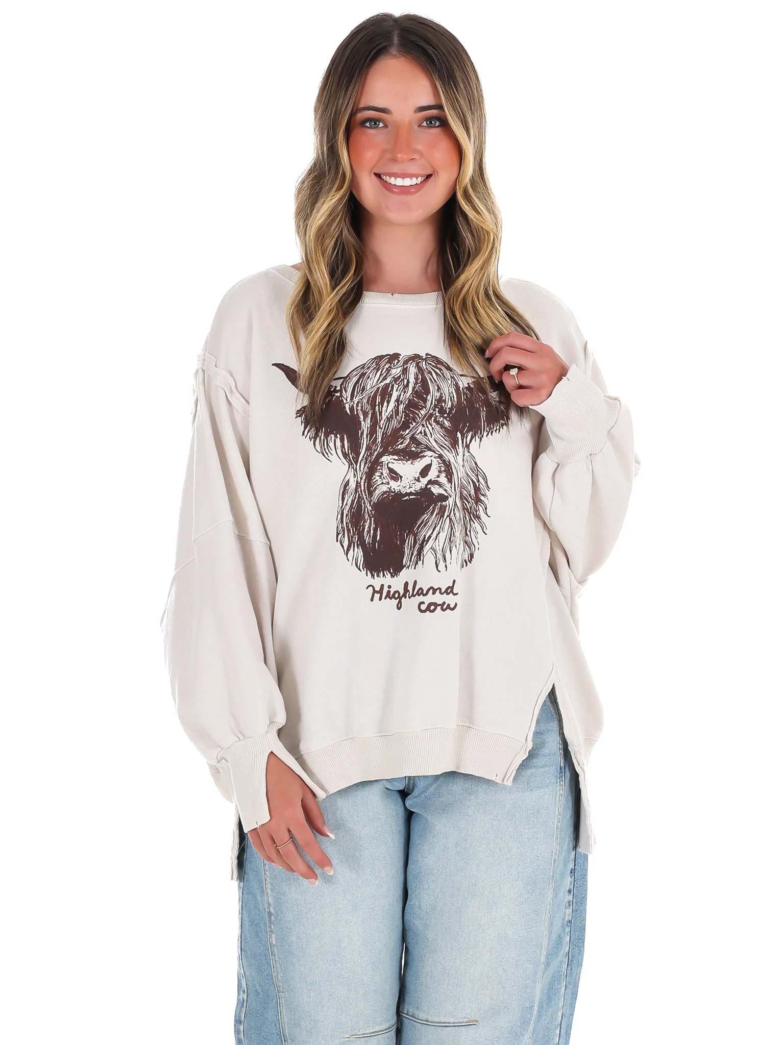 Free People Graphic Camden Highland Cow Pullover - Image 5