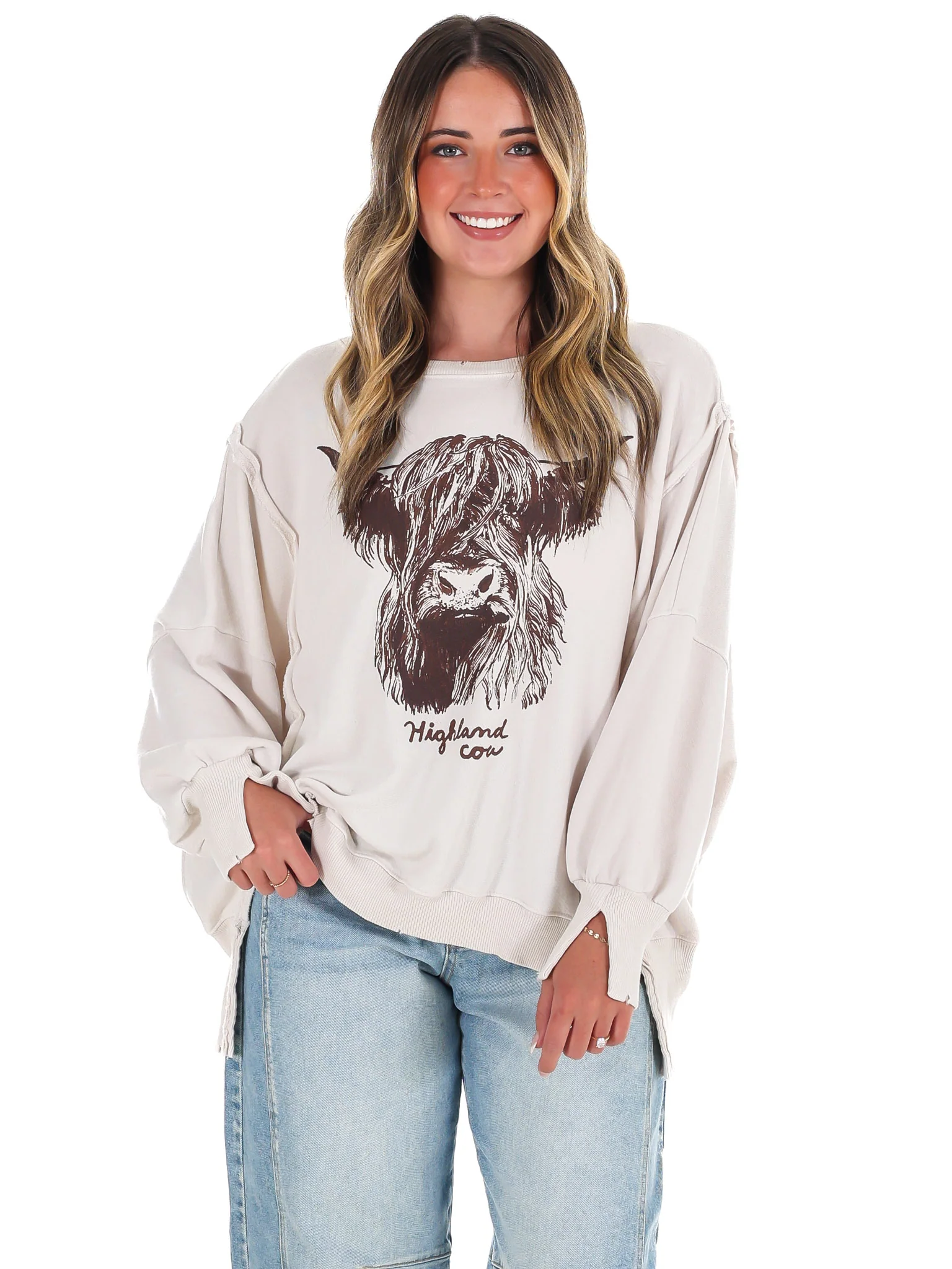 Free People Graphic Camden Highland Cow Pullover - Image 7
