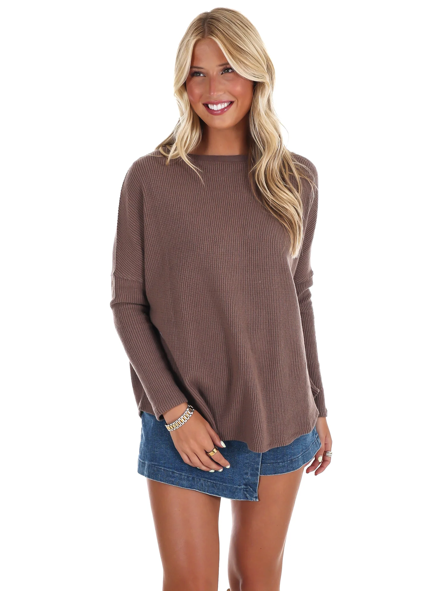 Free People Latte Blues Thermal Solid Top