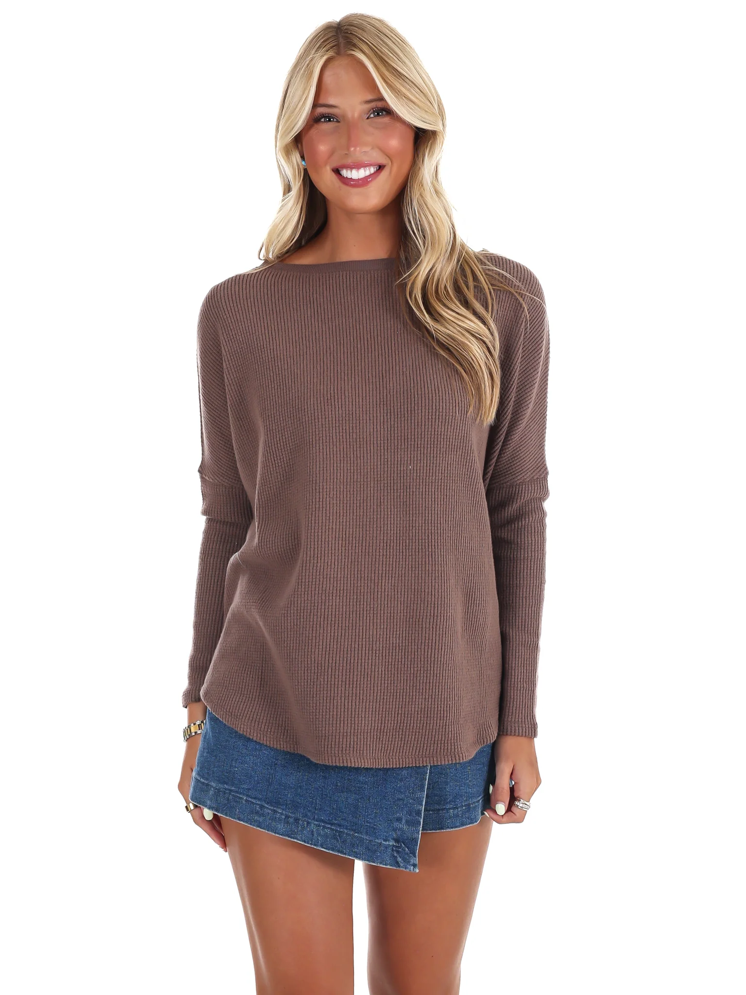 Free People Latte Blues Thermal Solid Top - Image 3