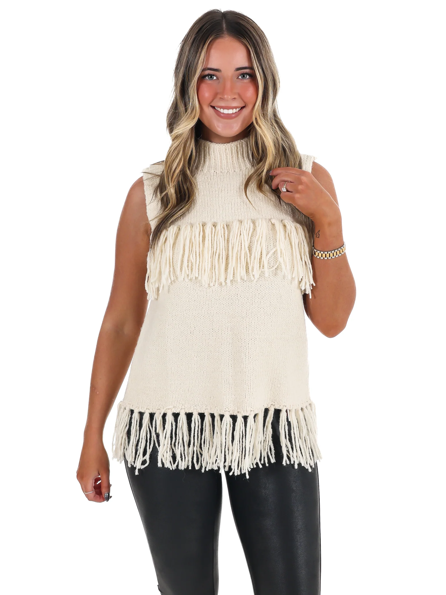 Fringe Sleeveless Sweater Top - Image 12