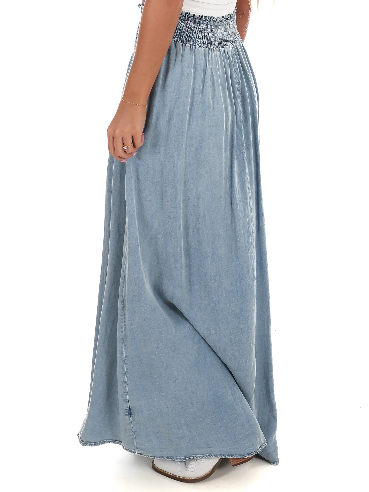 Front Row Denim Front Slit Maxi Skirt - Image 2