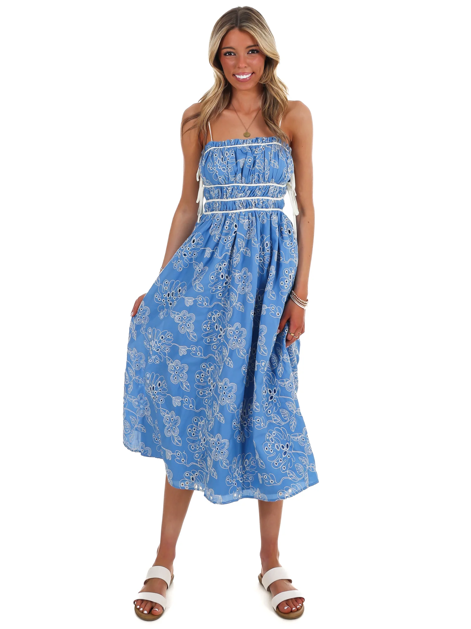 Garden Stroll Floral Eyelet Midi Dress - Image 2