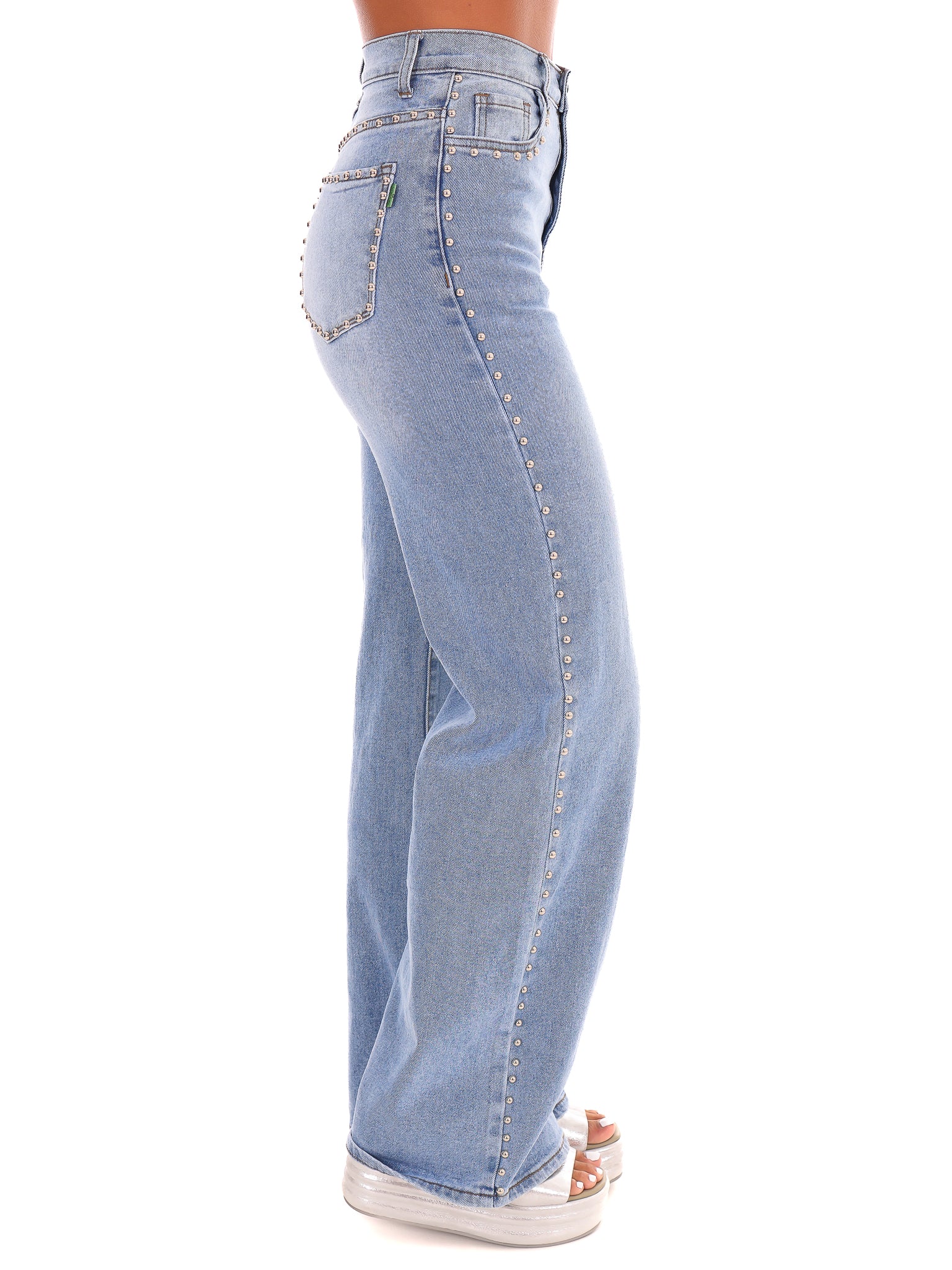 Get Your Attention Stud Wide Leg Jeans - Image 2