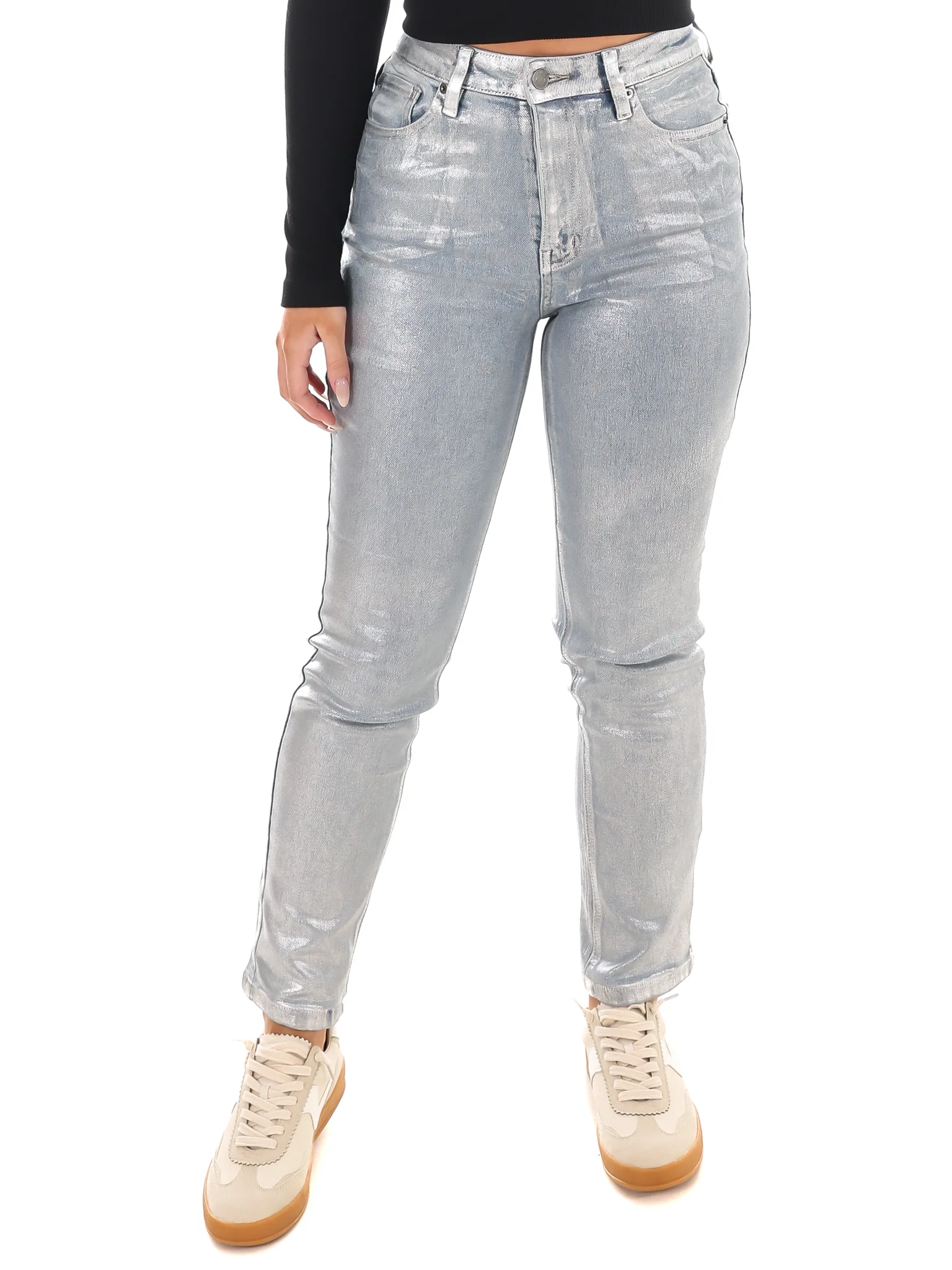 Glow Up High Rise Metallic Straight Jeans - Image 2