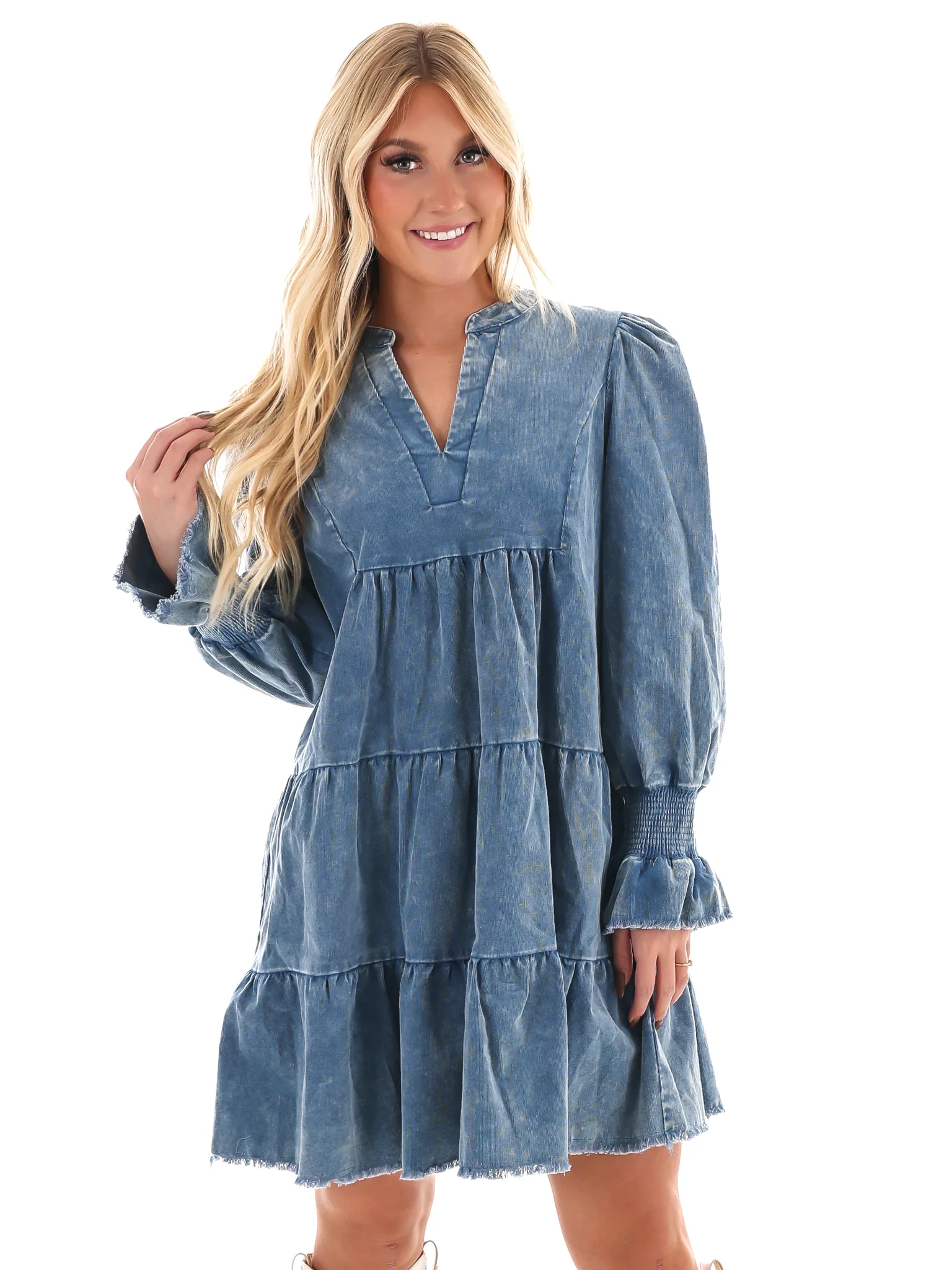 Going Out Again Corduroy V-Neck Dress - Image 13