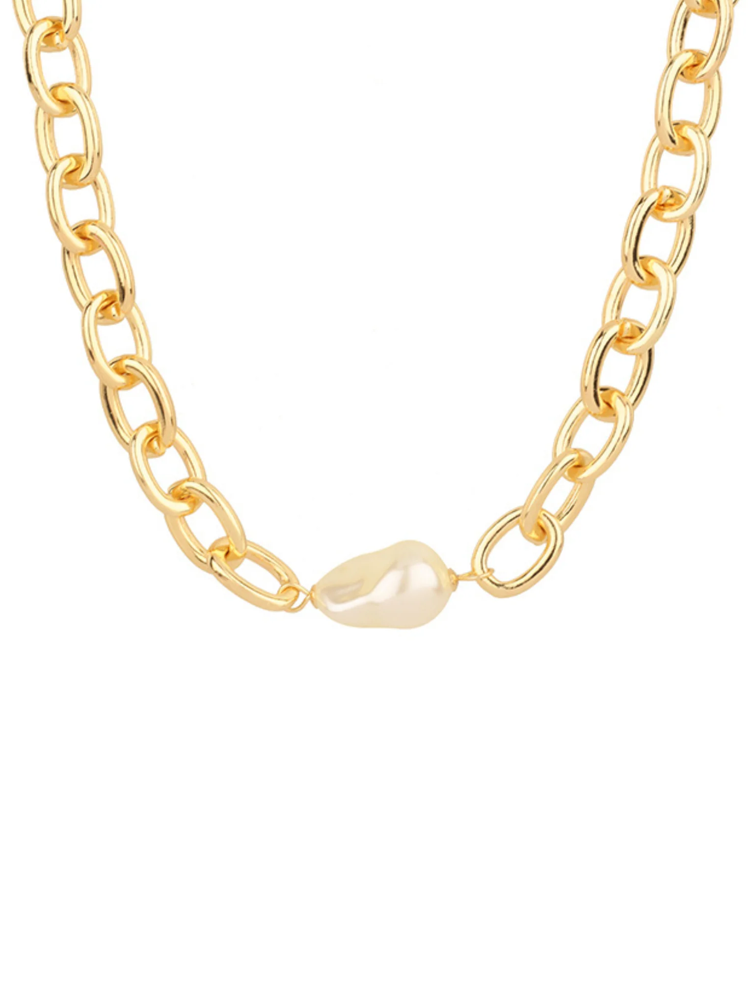 Gold Chainlink Pearl Necklace