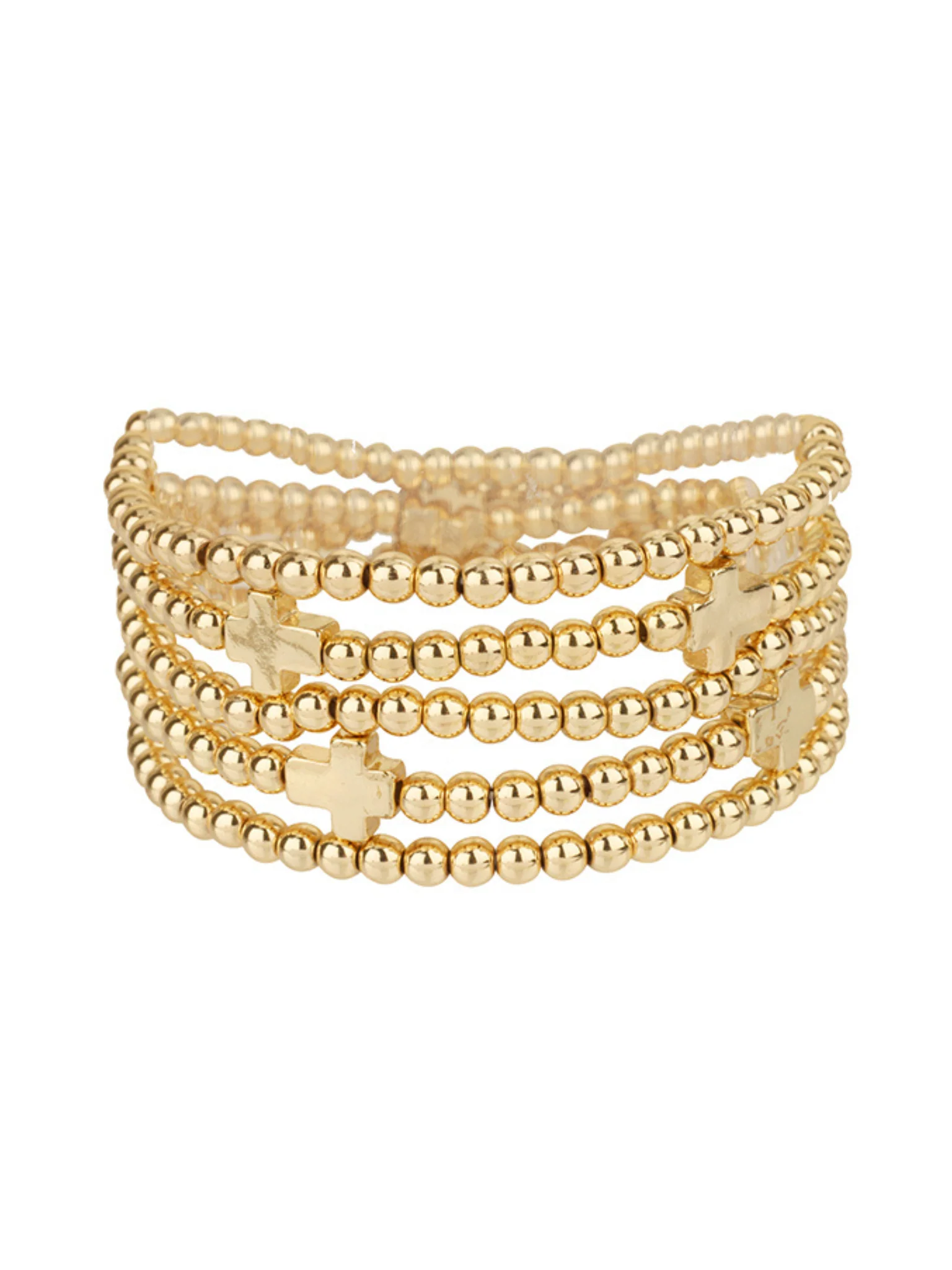 Gold Cross Beaded Stack Bracelets