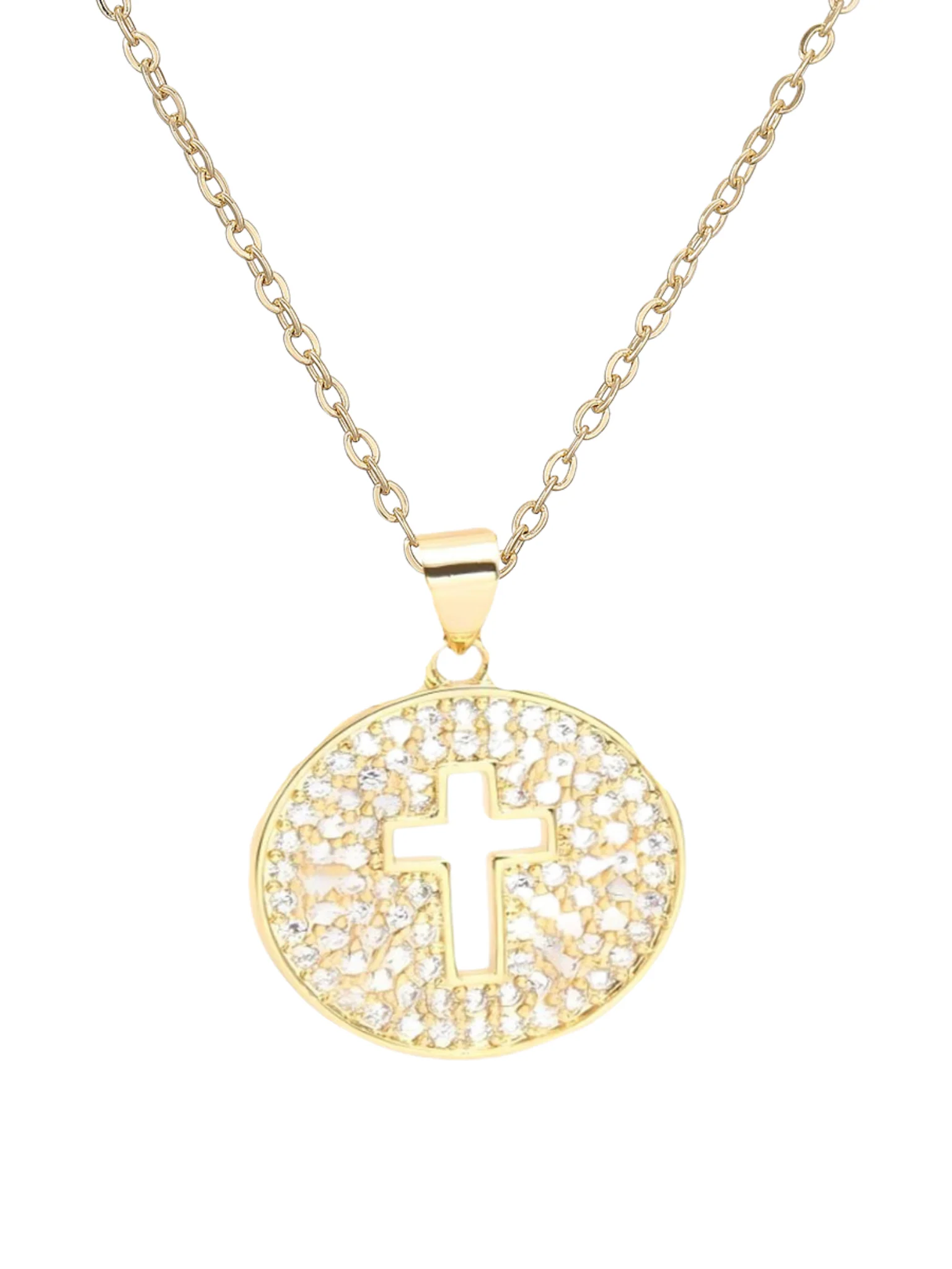 Gold Dipped C.Z. Circle Cross Necklace