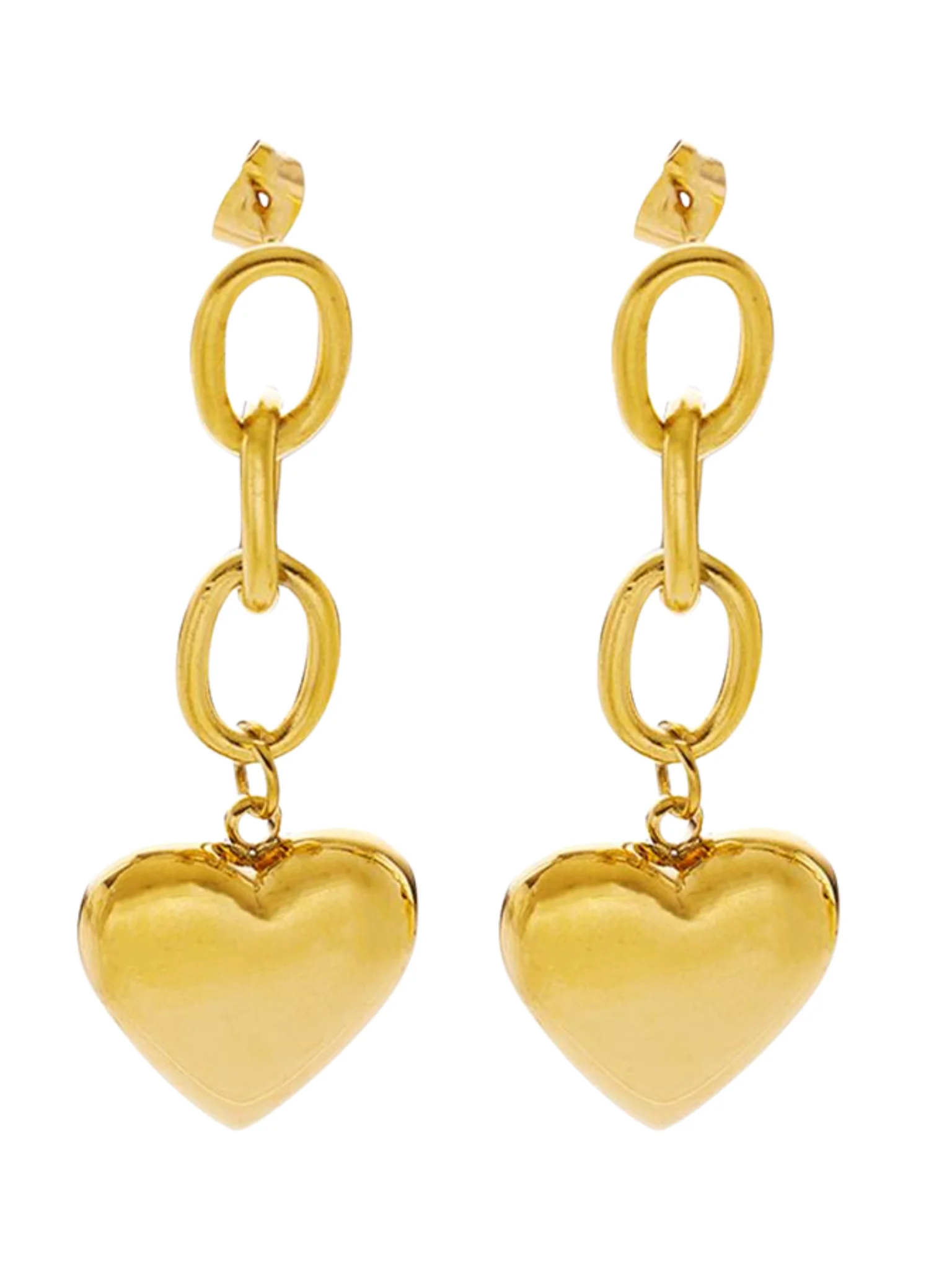 Gold Dipped Chainlink Dangle Heart Earrings
