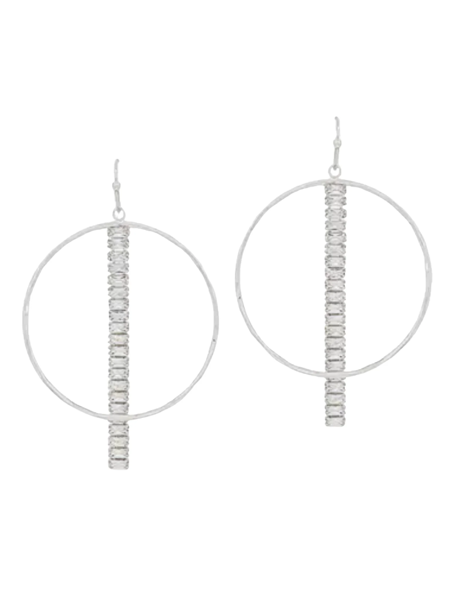 Gold Open Circle with Rhinestone Bar Earrings - Image 2