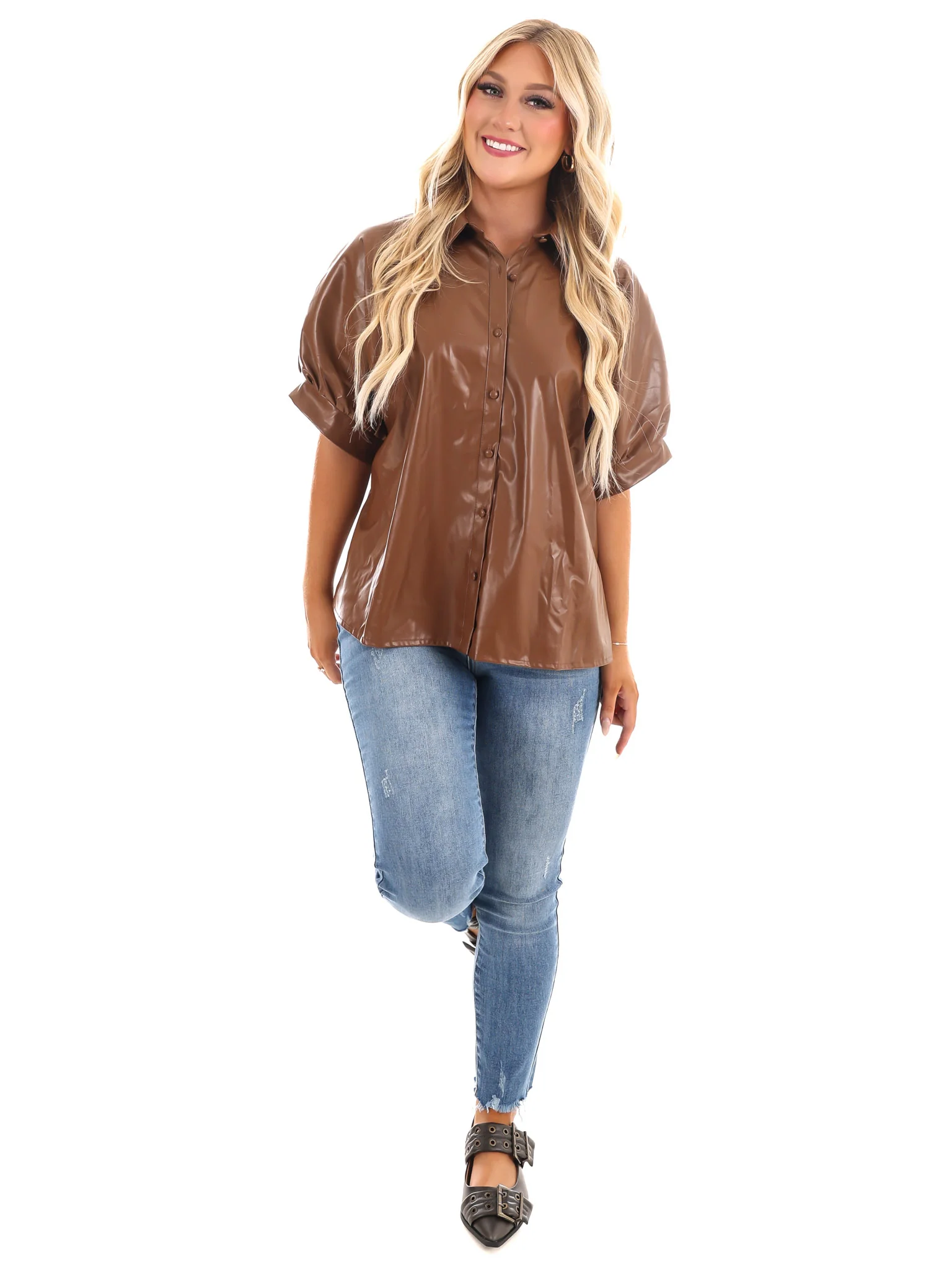 Good Luck Faux Leather Oversized Top - Image 13