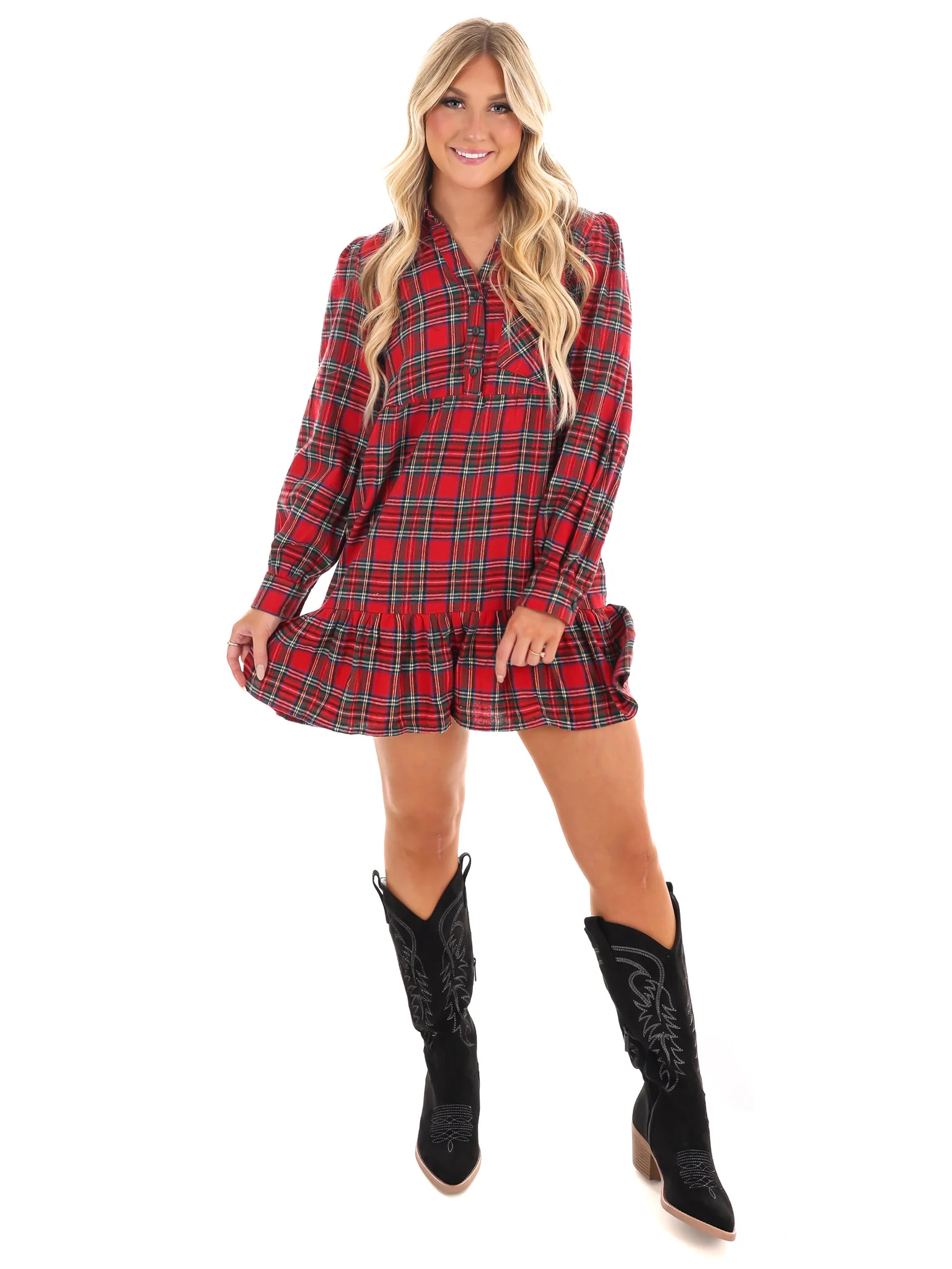 Good Tidings Plaid Shirt Dress - Image 4