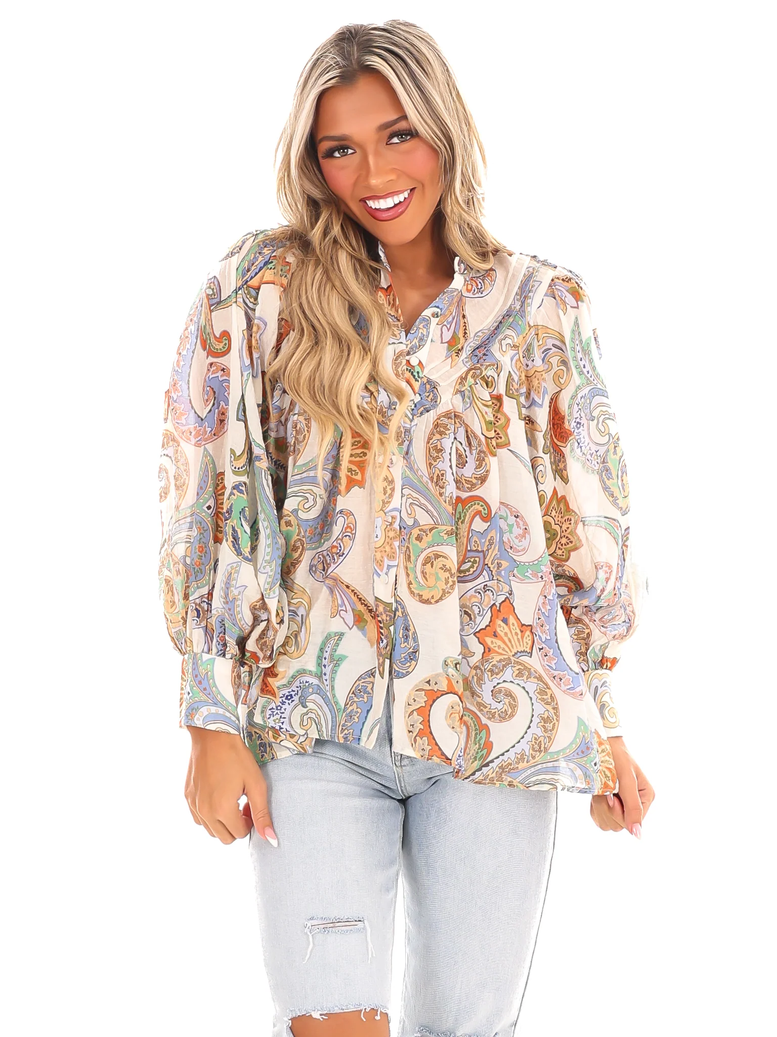 Graceful Beauty Paisley Print Top - Image 10