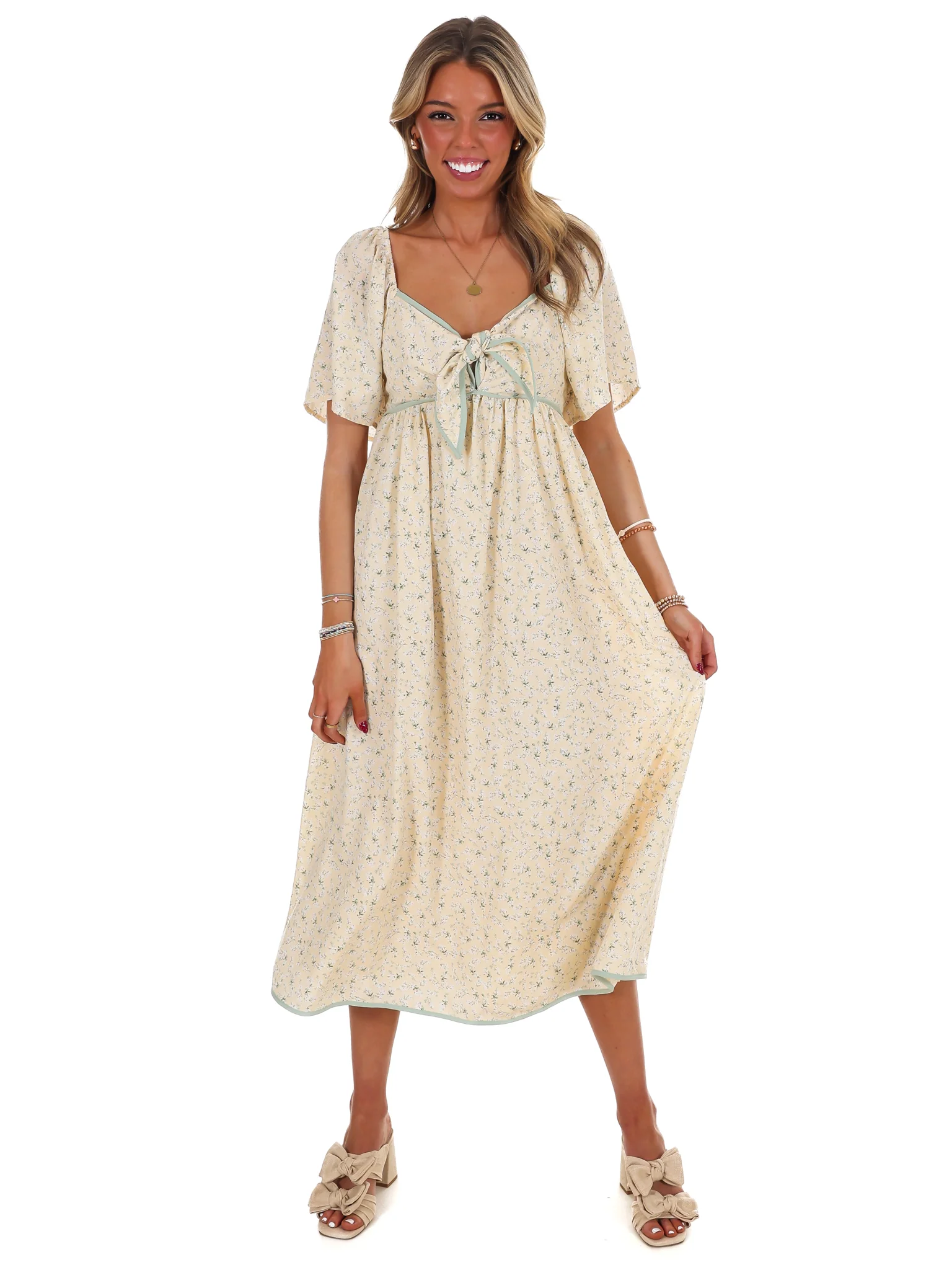 Graceful Floral Flowy Smocked Midi Dress - Image 10