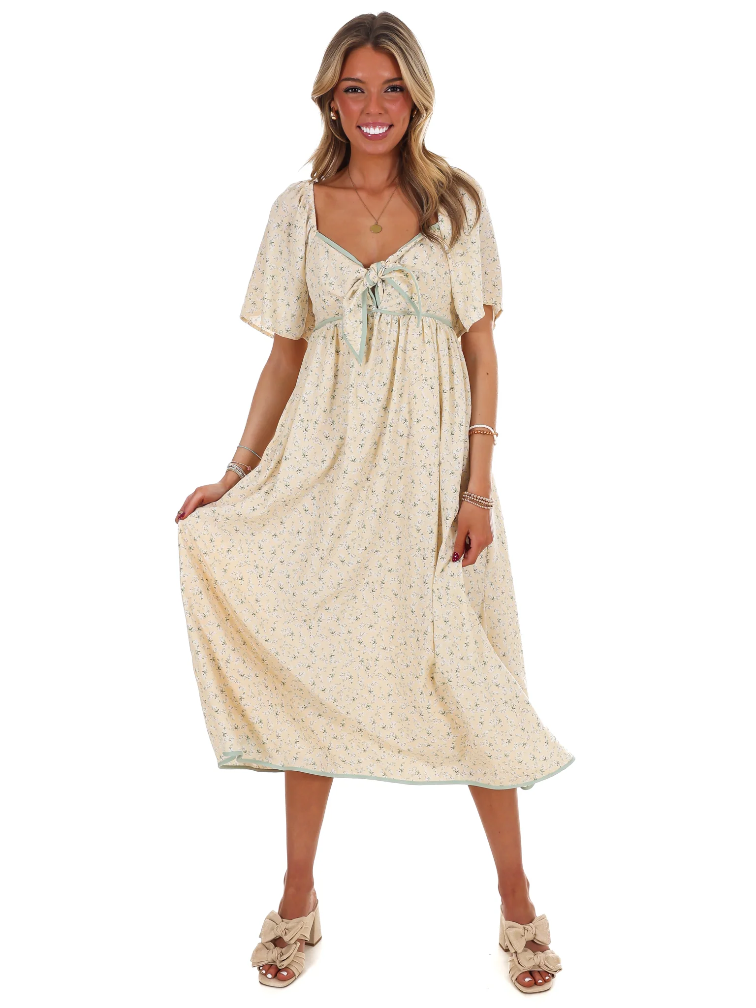 Graceful Floral Flowy Smocked Midi Dress - Image 11