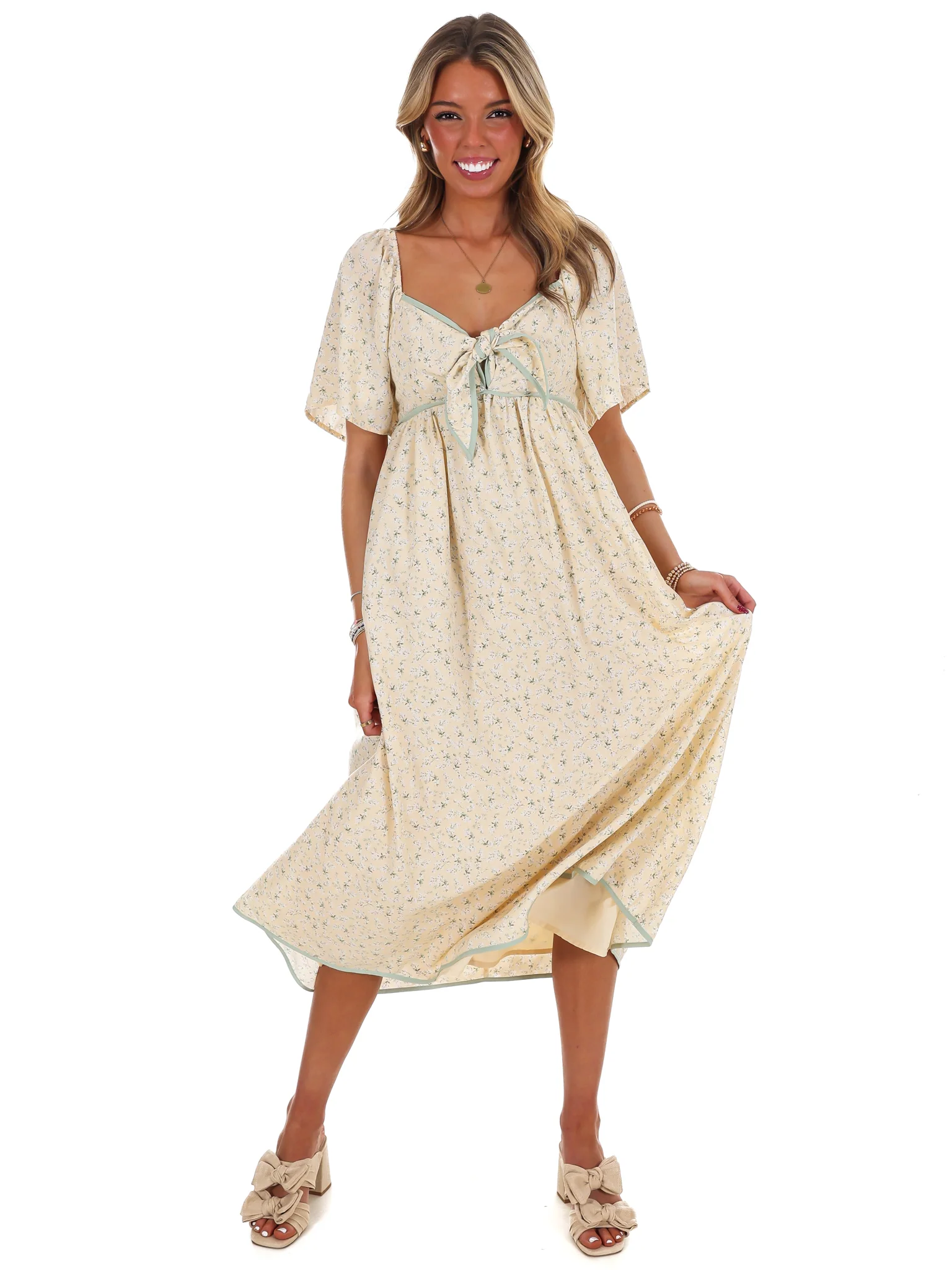 Graceful Floral Flowy Smocked Midi Dress - Image 12