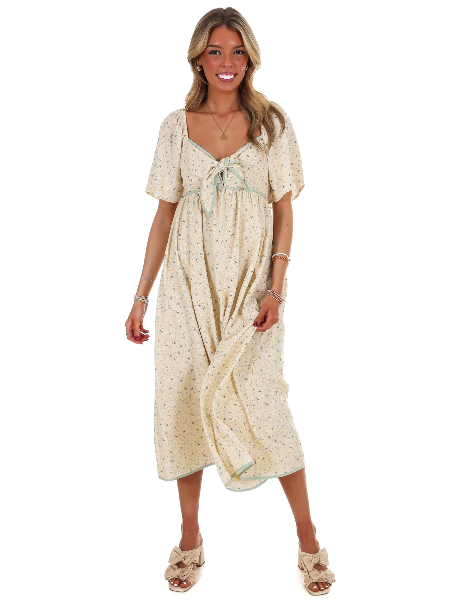 Graceful Floral Flowy Smocked Midi Dress - Image 14
