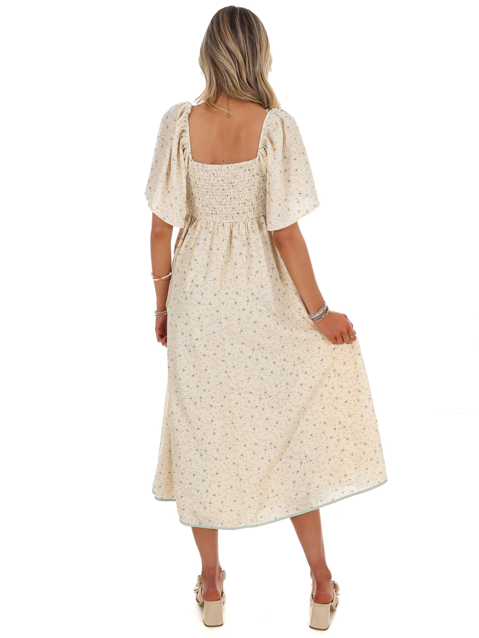 Graceful Floral Flowy Smocked Midi Dress - Image 16