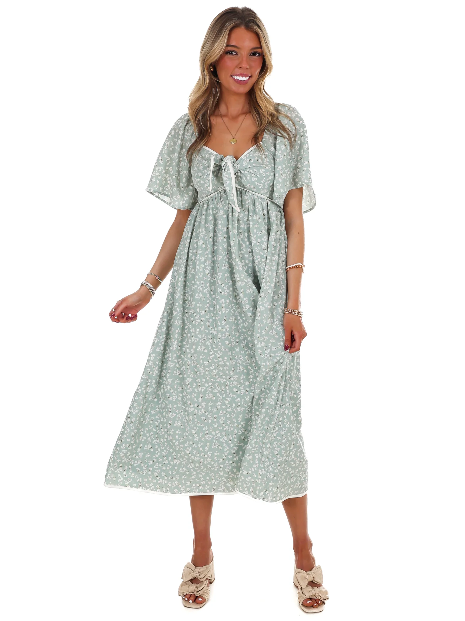 Graceful Floral Flowy Smocked Midi Dress - Image 3