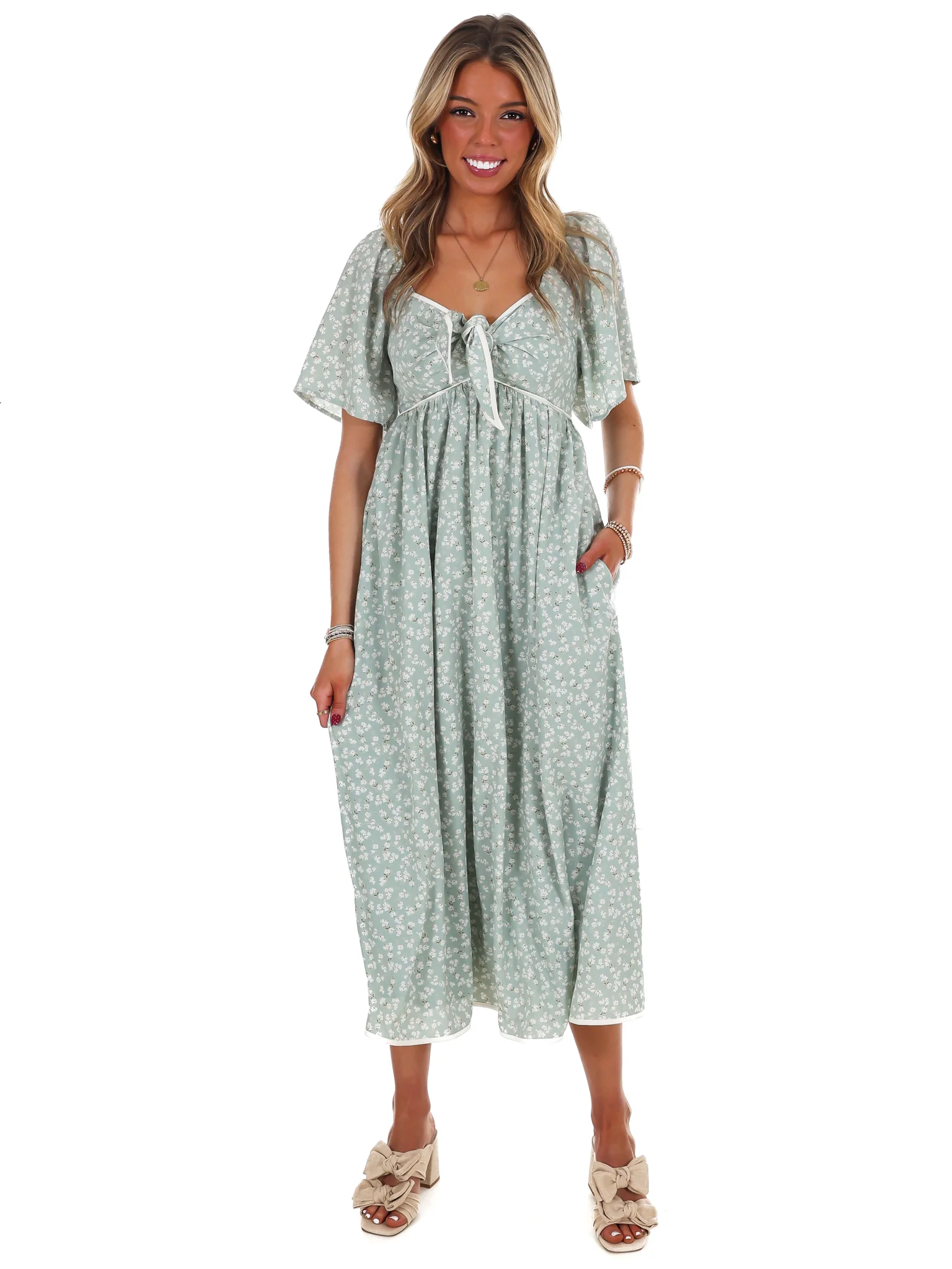 Graceful Floral Flowy Smocked Midi Dress - Image 6