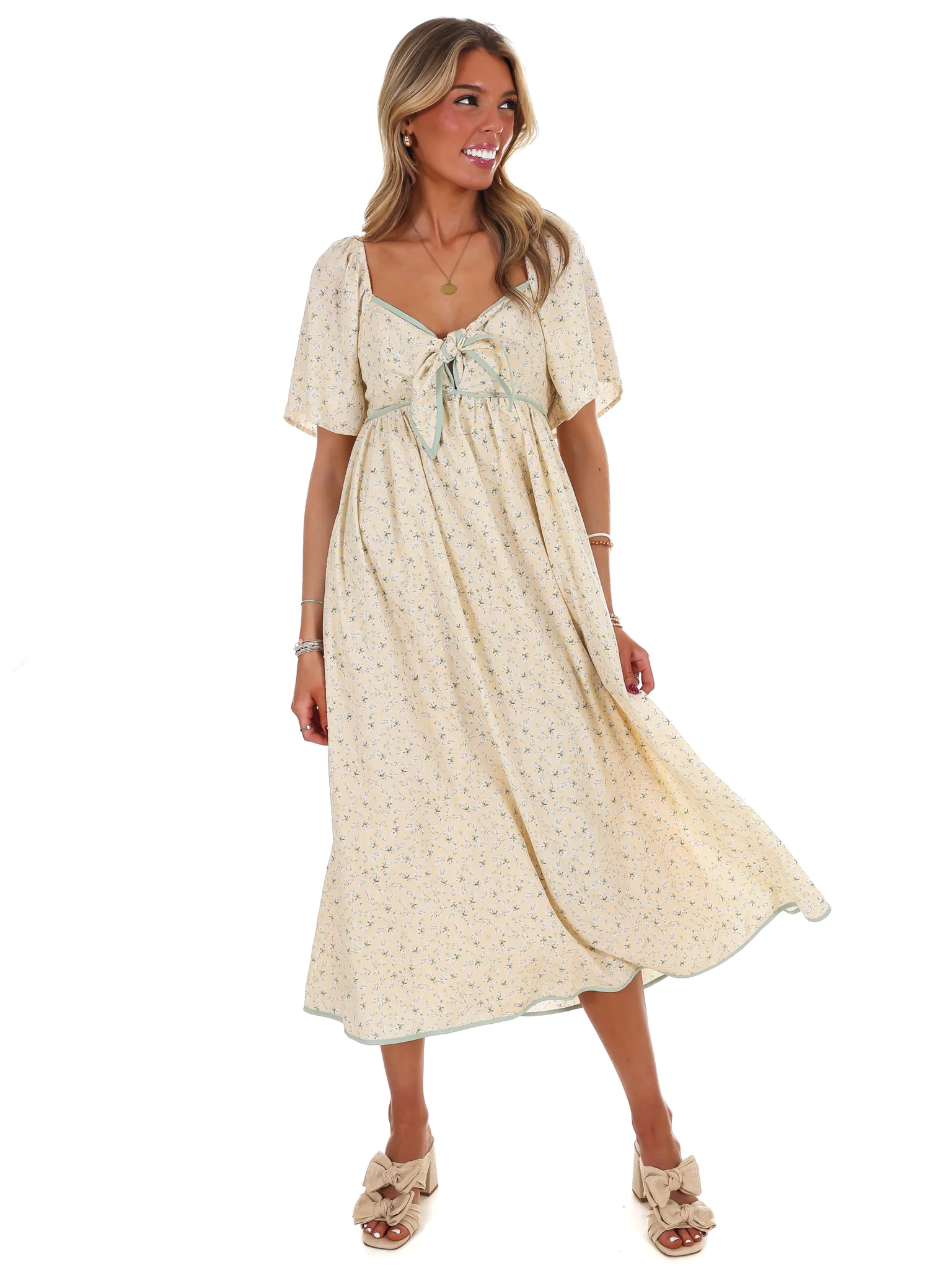 Graceful Floral Flowy Smocked Midi Dress - Image 9