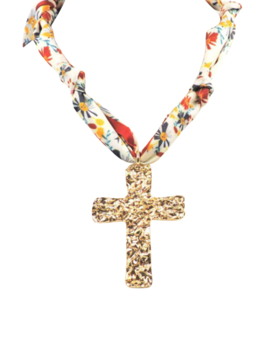 Hammered Cross Scarf Necklace