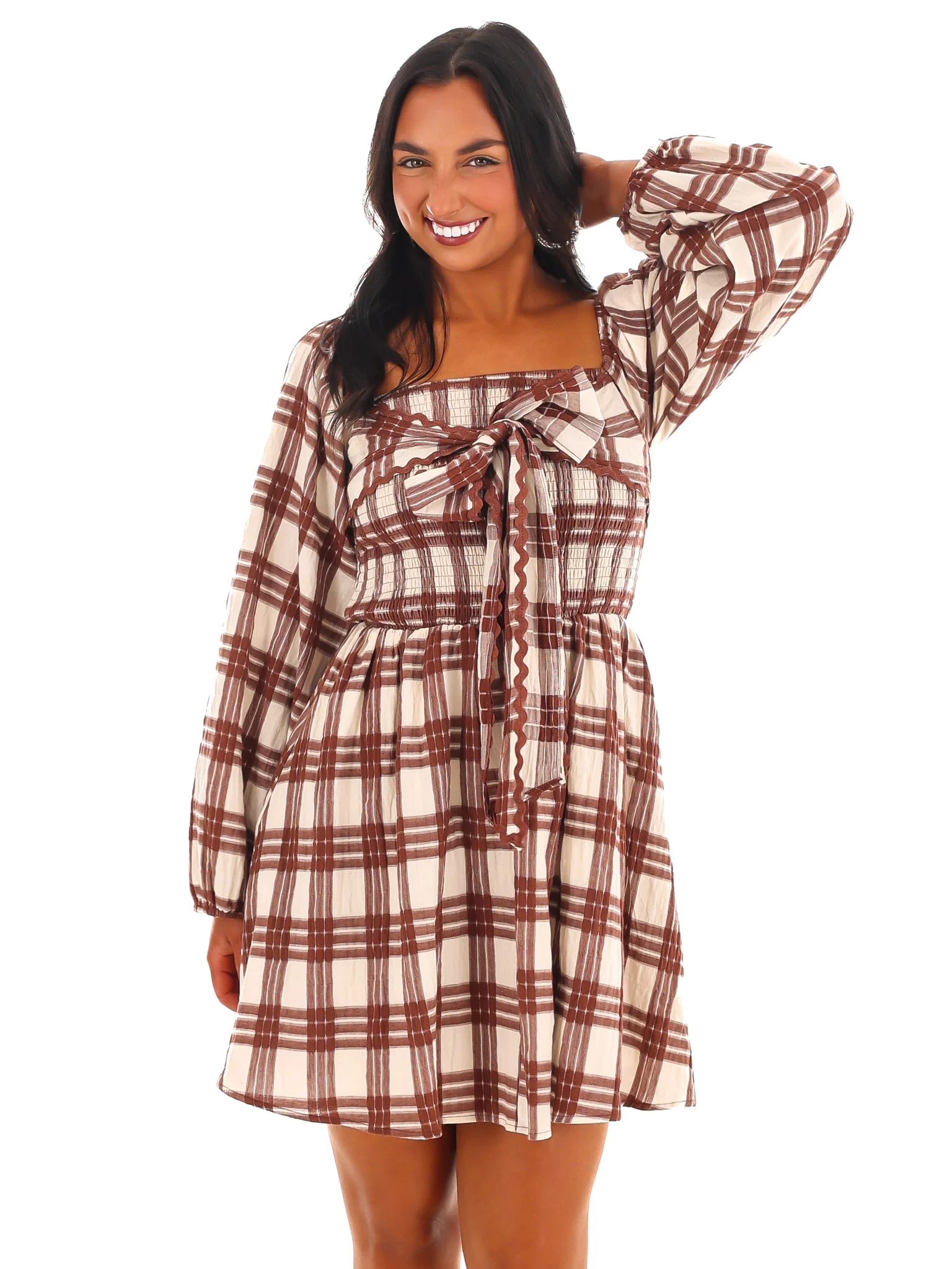 Harvest Check Bow Mini Dress - Image 5