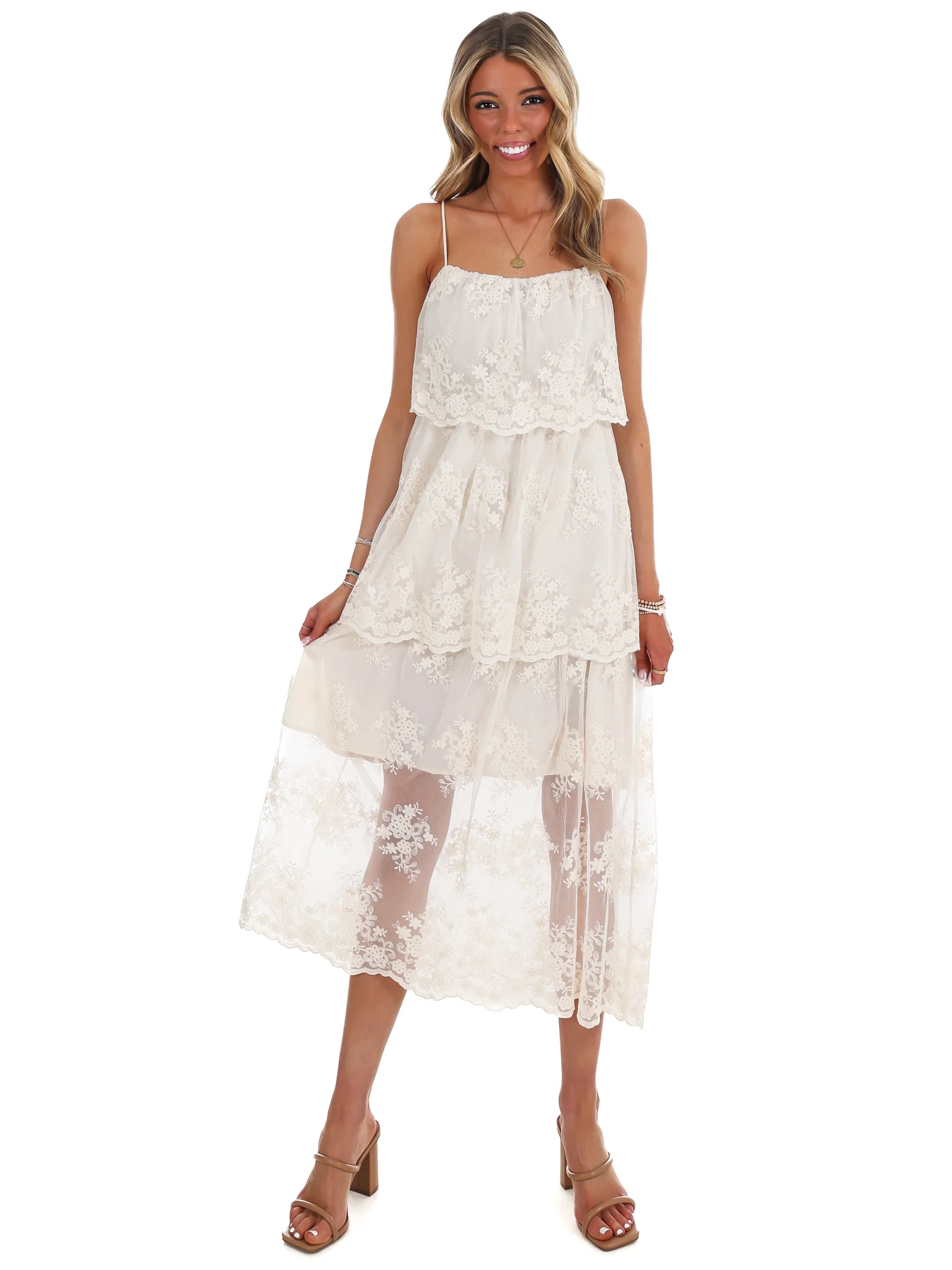 Heirloom Floral Tiered Lace Midi Dress - Image 2