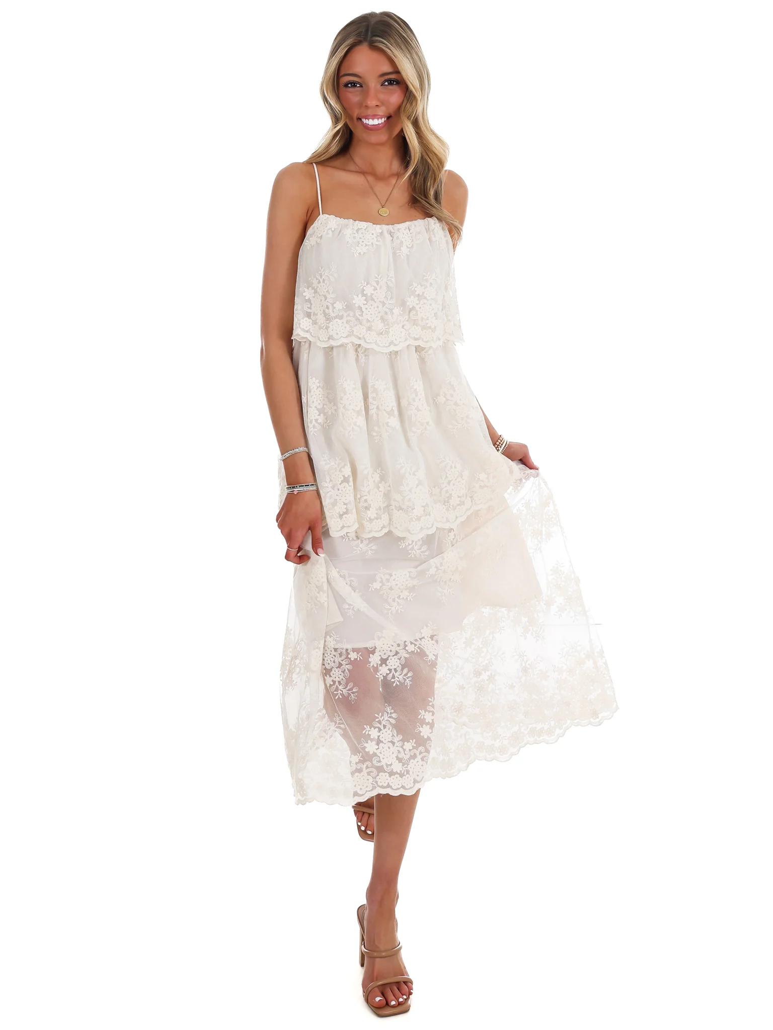 Heirloom Floral Tiered Lace Midi Dress - Image 3