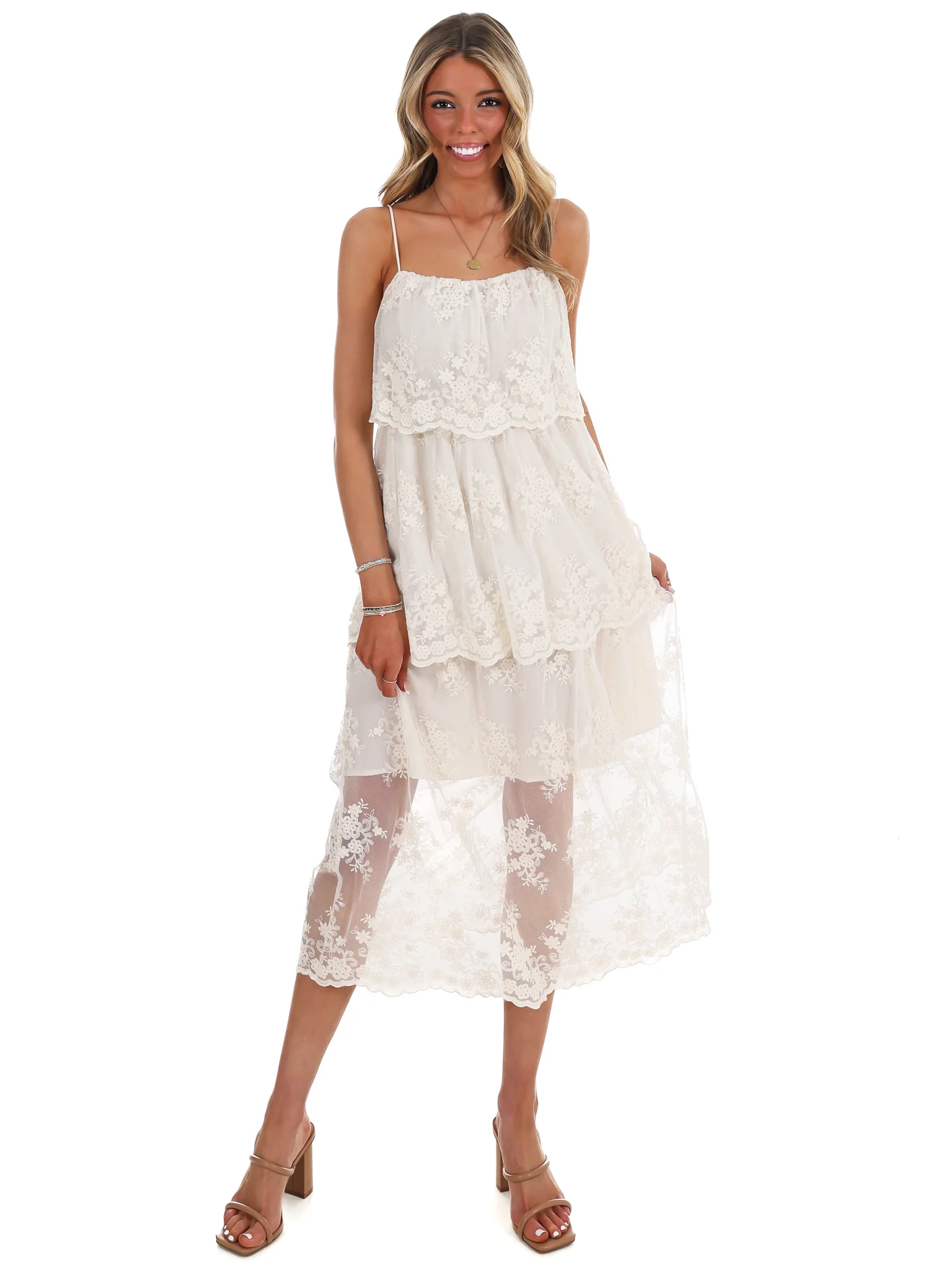 Heirloom Floral Tiered Lace Midi Dress - Image 4