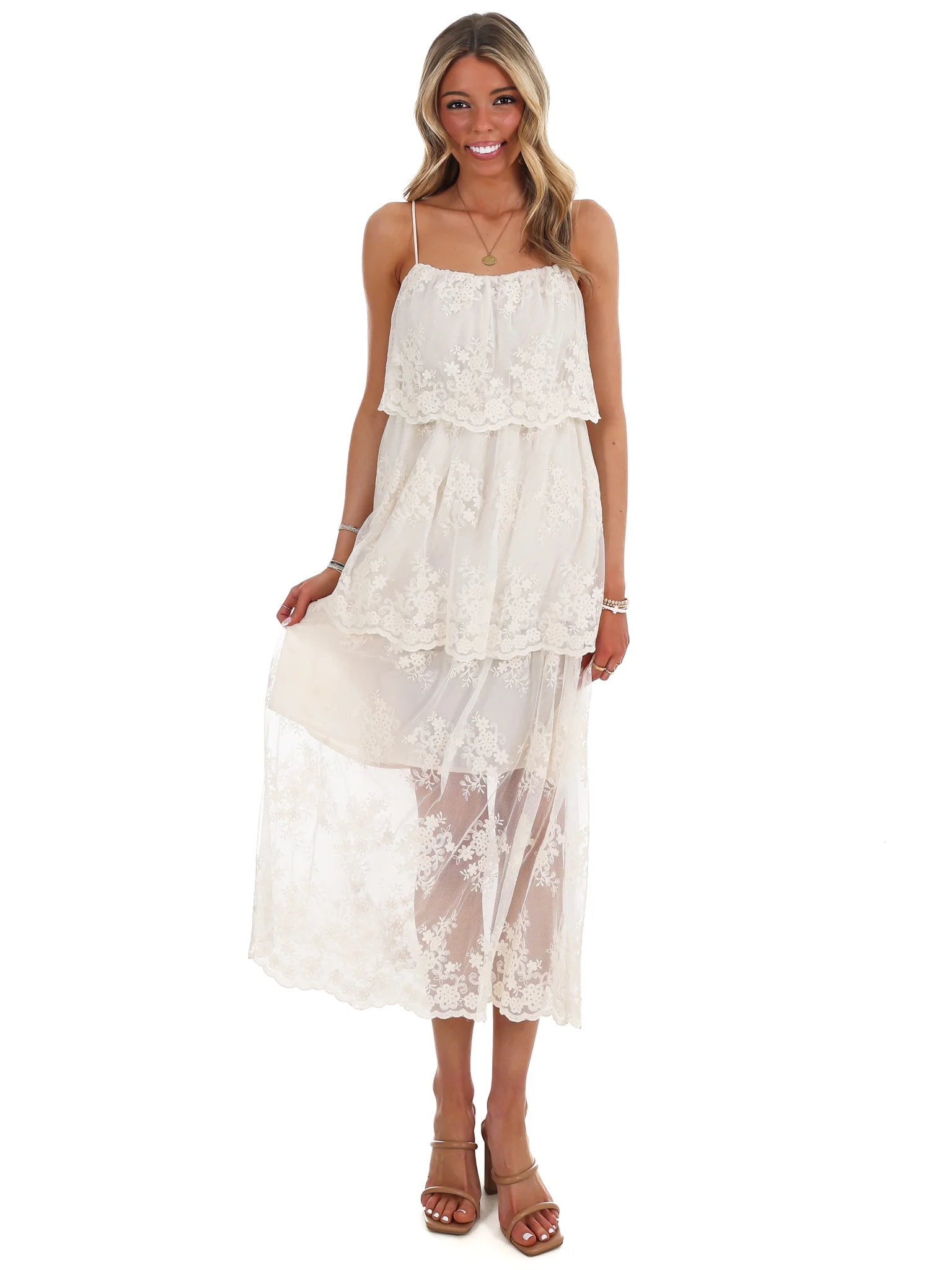 Heirloom Floral Tiered Lace Midi Dress - Image 5